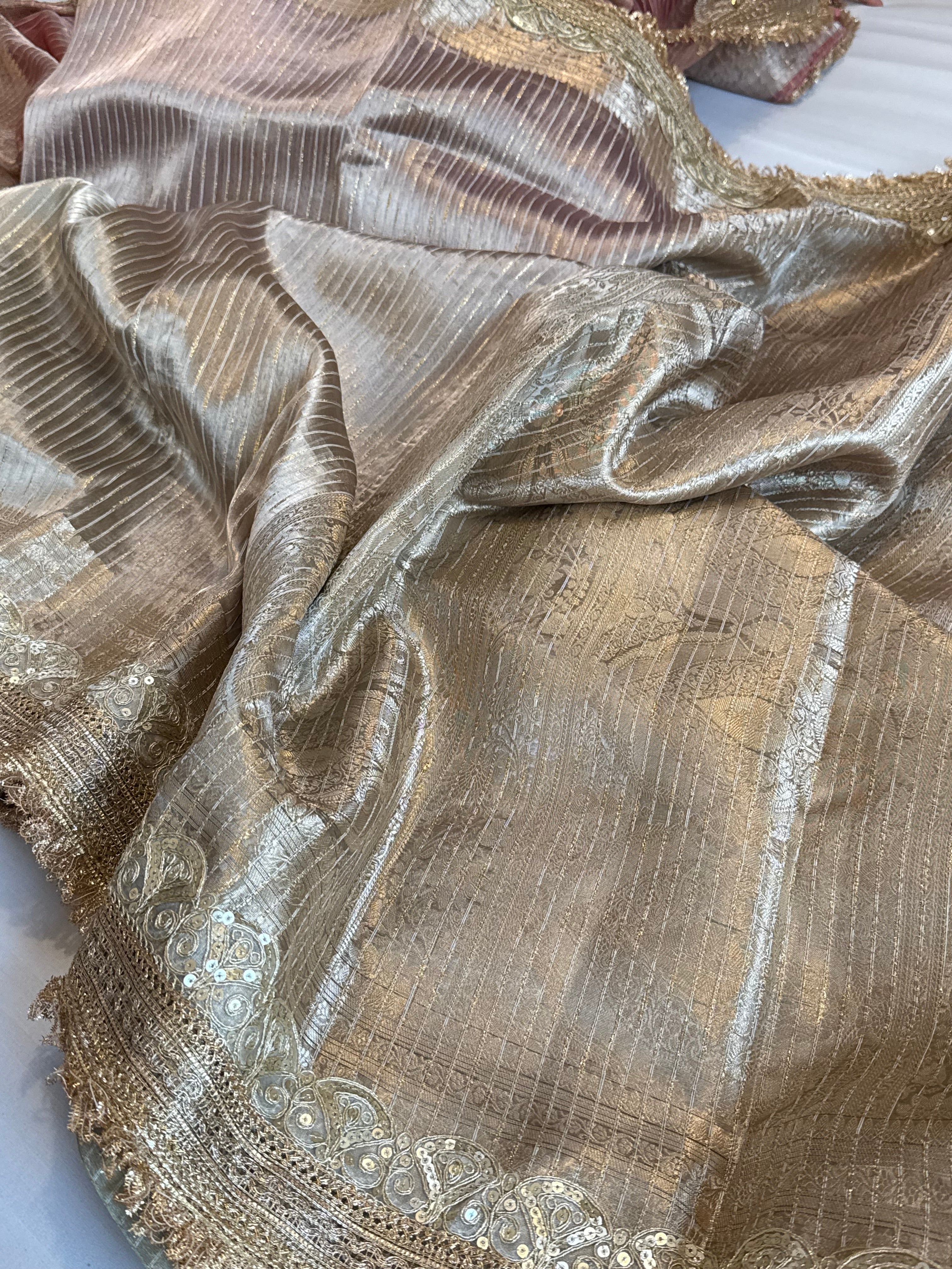 Maharani rang birangi tissue silk zari striped kadhwa saree