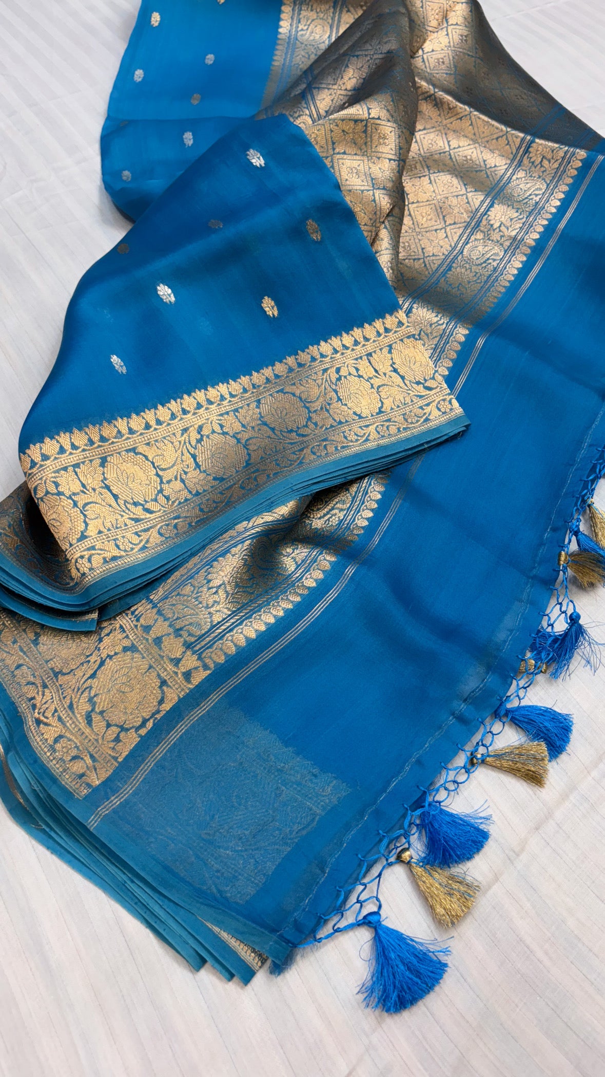 Leela asmani blue kora silk saree