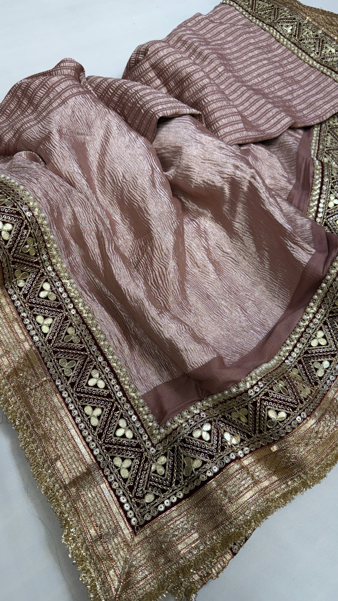 Moonga crushed tissue dusty mouve saree