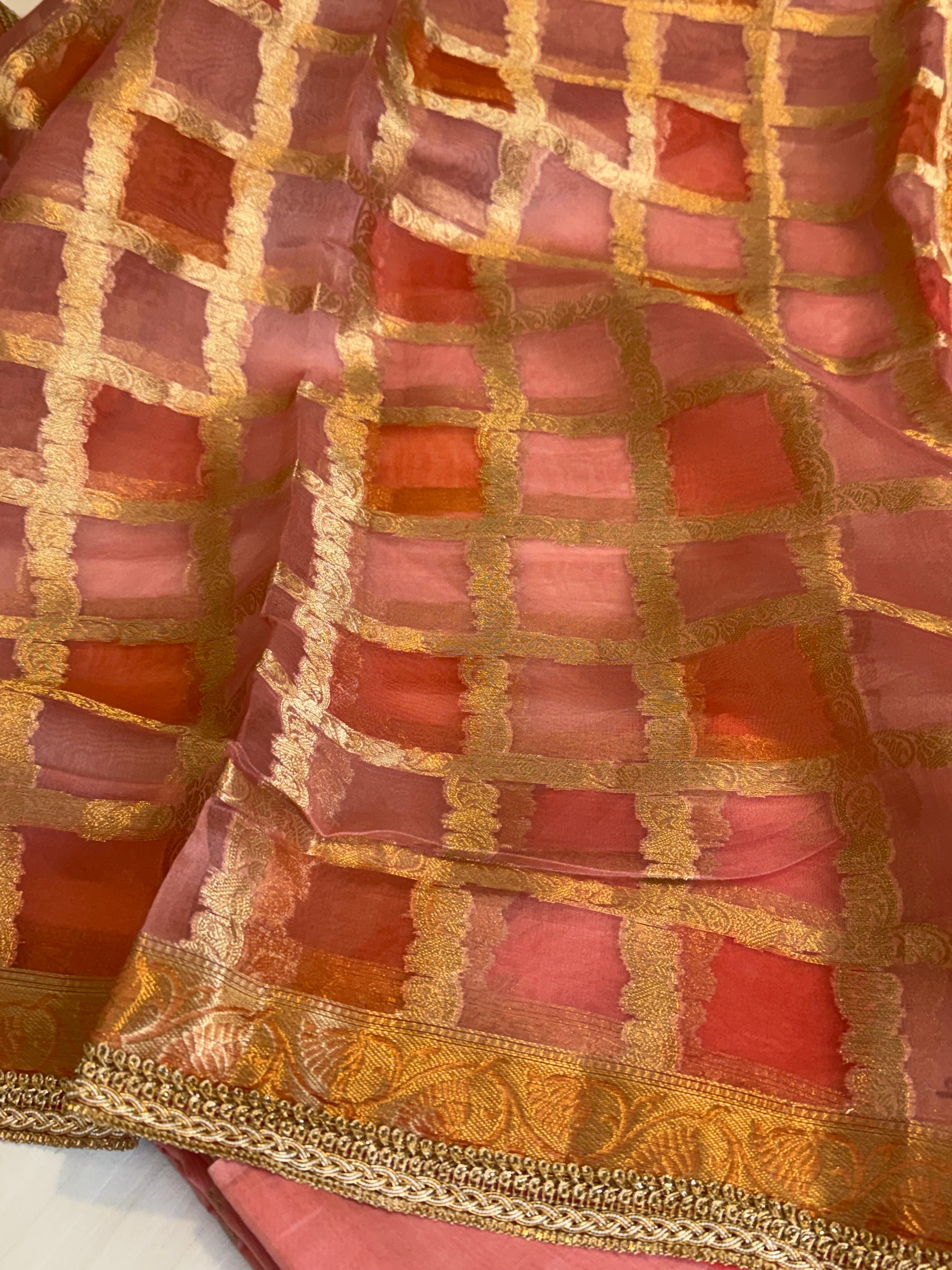 Shades of peach - Kora silk rangkaat kadhwa duppata paired silk kurta set
