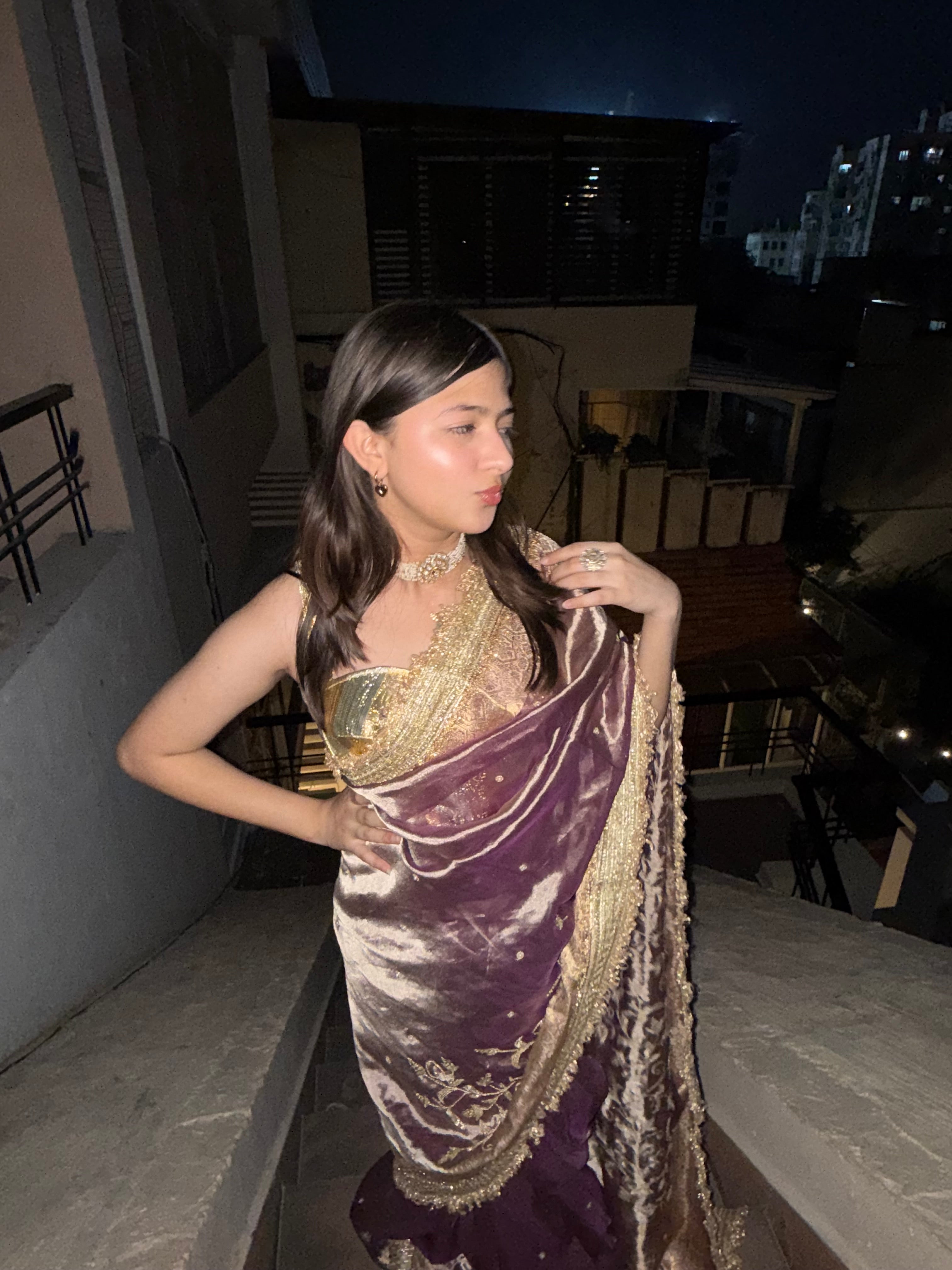 Cocktail wali saree - Dusty lavender tissue silk heavy hand embroidered saree