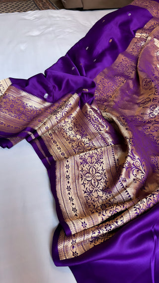 Pretty purple 8-kadi mashru satin silk kadhwa saree