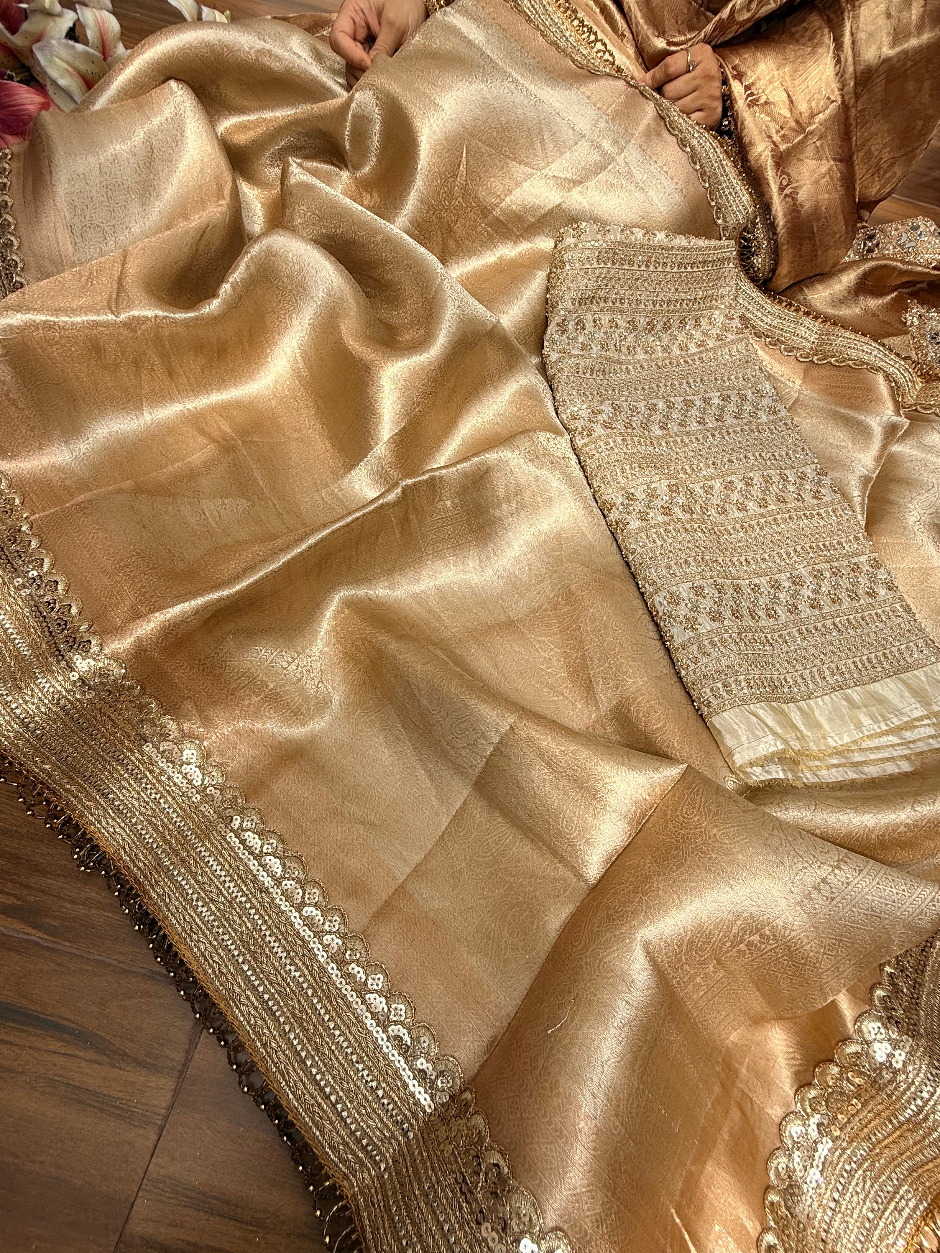 Tyohaar edit - Molten gold sona rupa tissue brocade saree with zardozi blouse