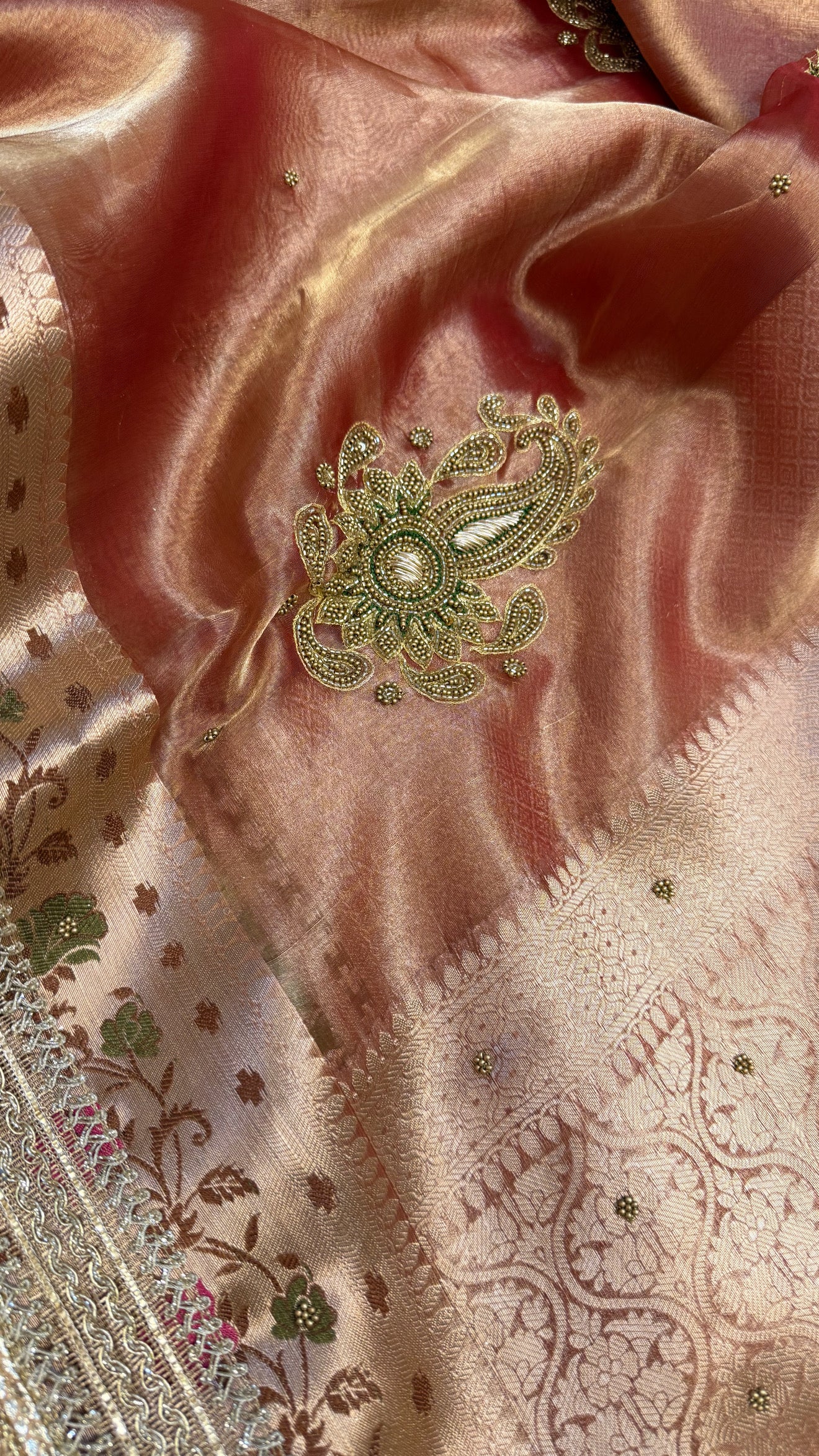 Cocktail edit sarees - Soft reddish orange tissue silk hand embroidered saree