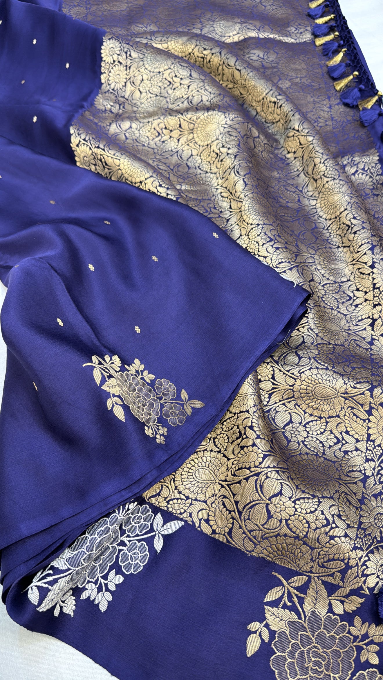Mashru satin silk ink blue banarasi saree