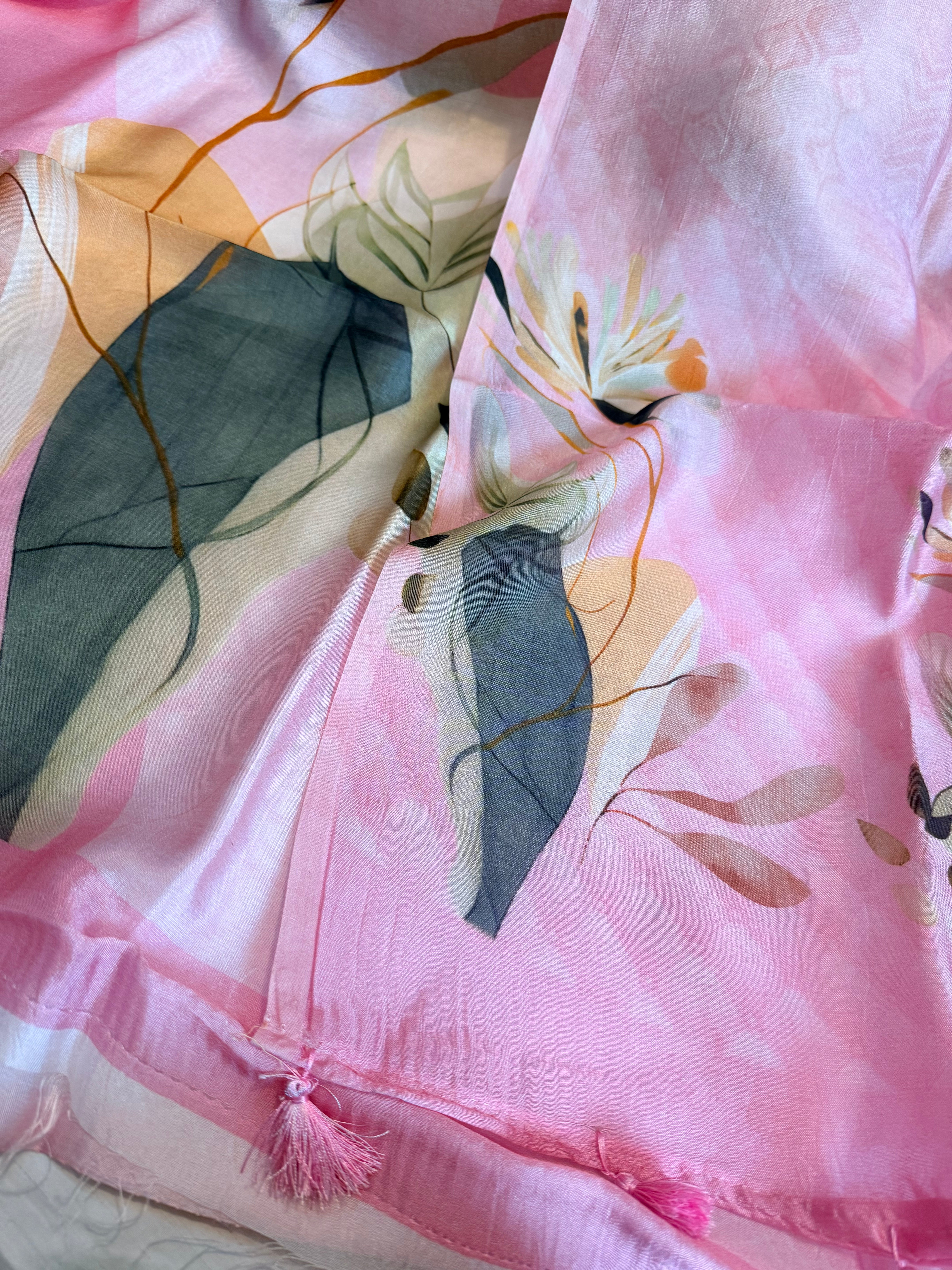 Printed spun chiniya silk kadhwa weaving suit set