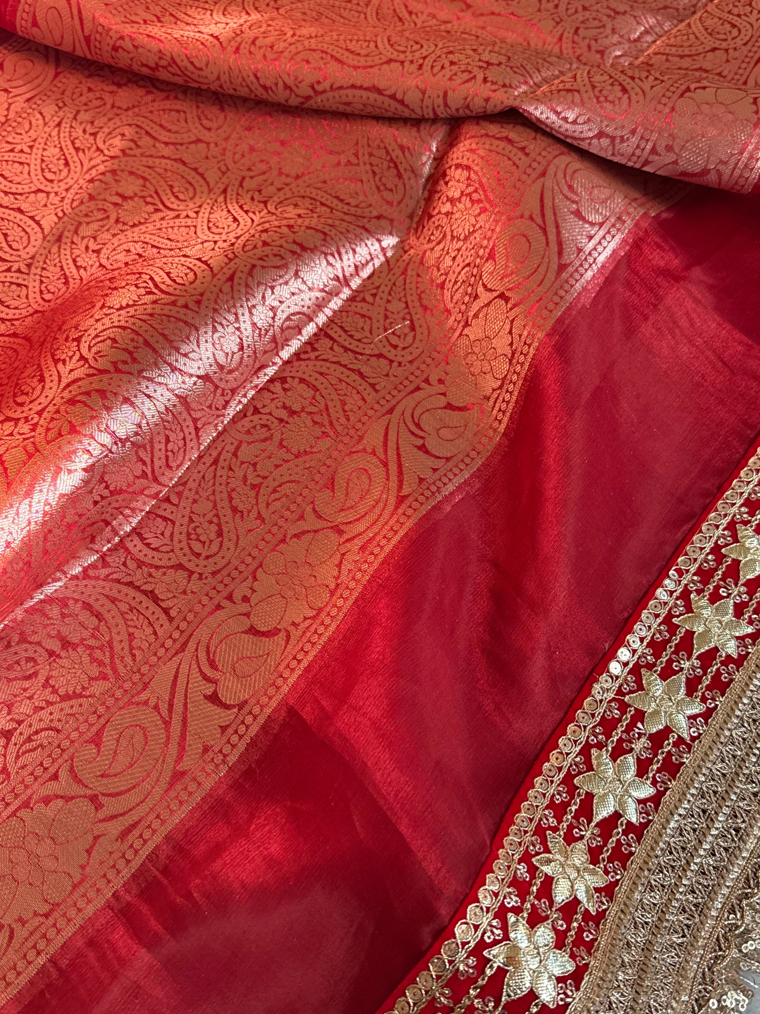 Teej special - Blood red maharani tissue silk gotapatti border saree