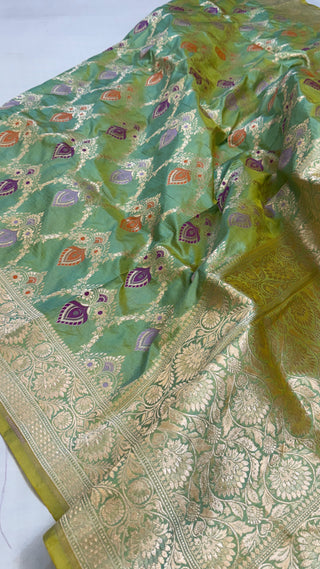 Mint green katan silk kadhwa heavy jungla duppata