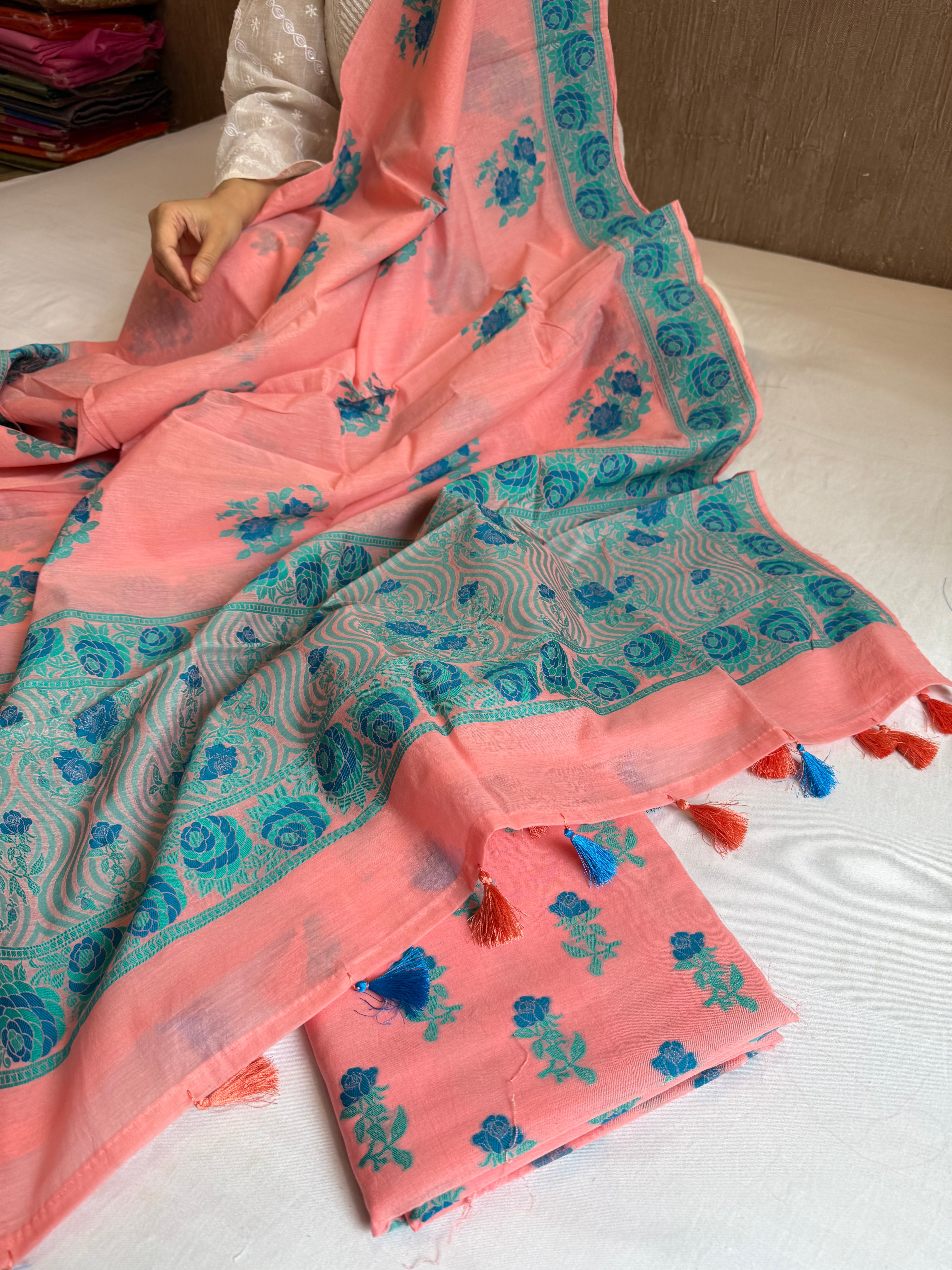 Banarasi cotton resham meenakari suit set