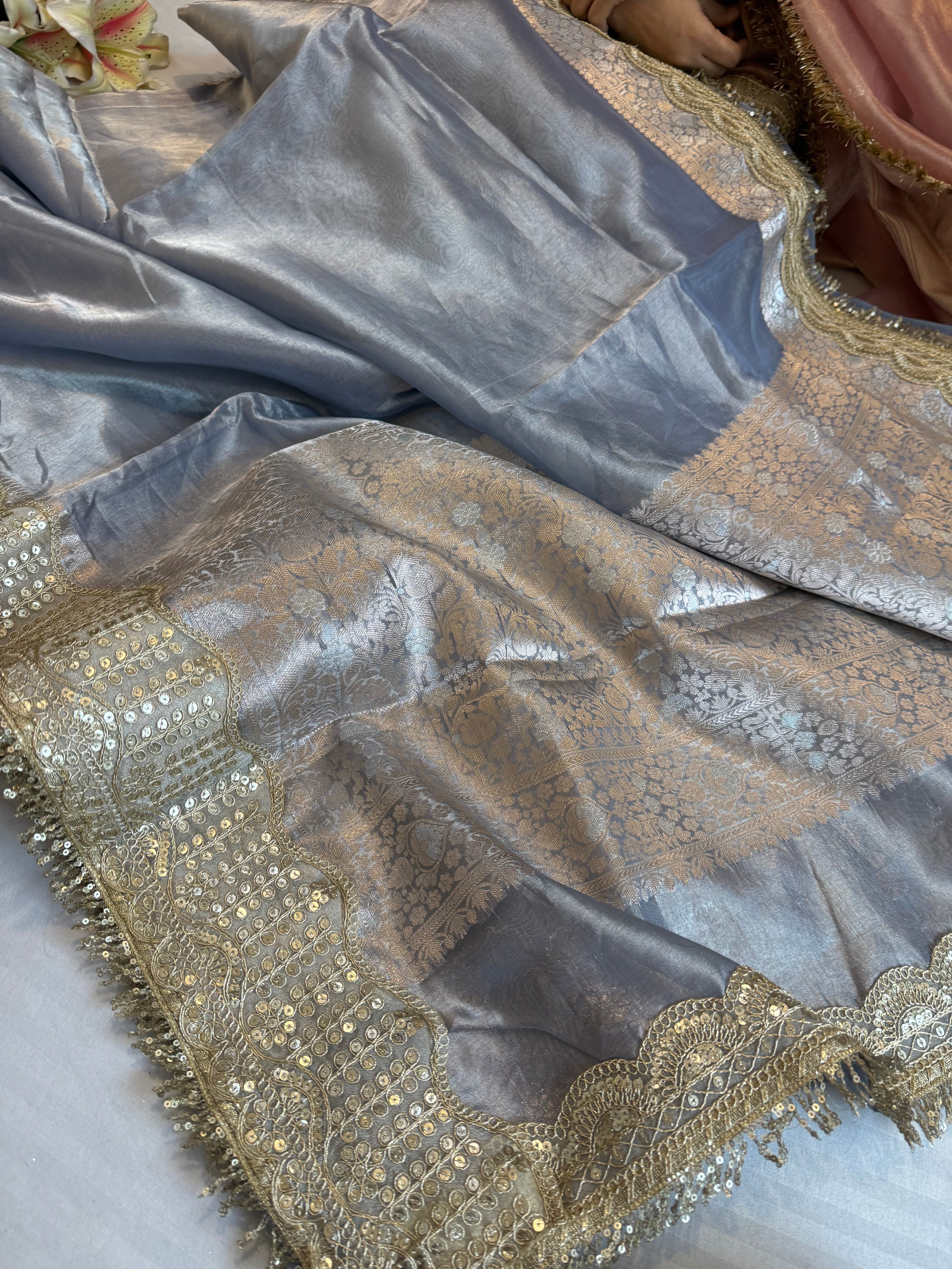 Maharani ice blue tissue silk kadhwa gotapatti saree