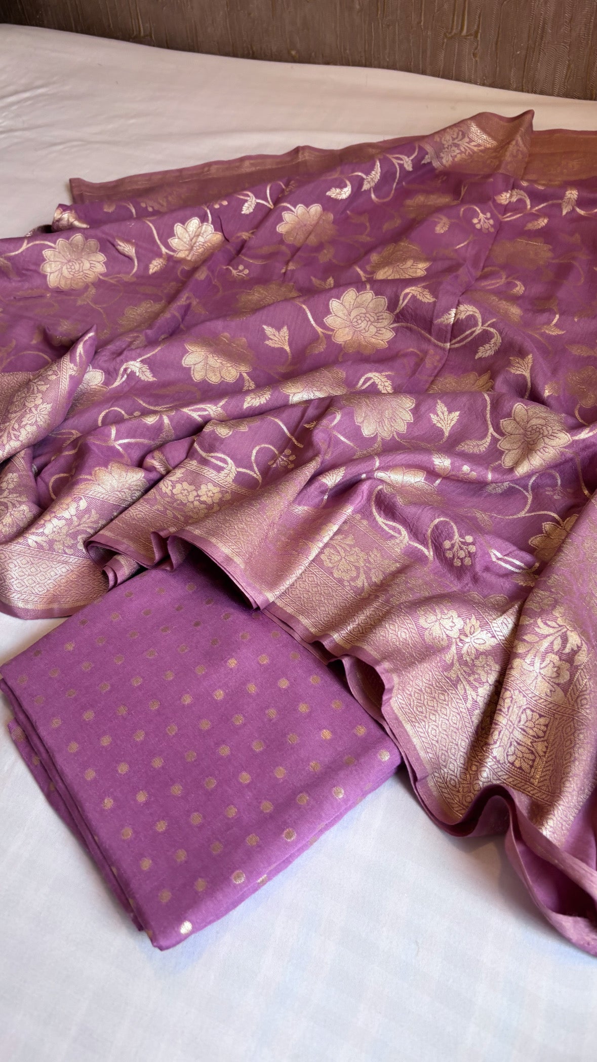 Rose pink moonga silk kadhwa jaal suit set