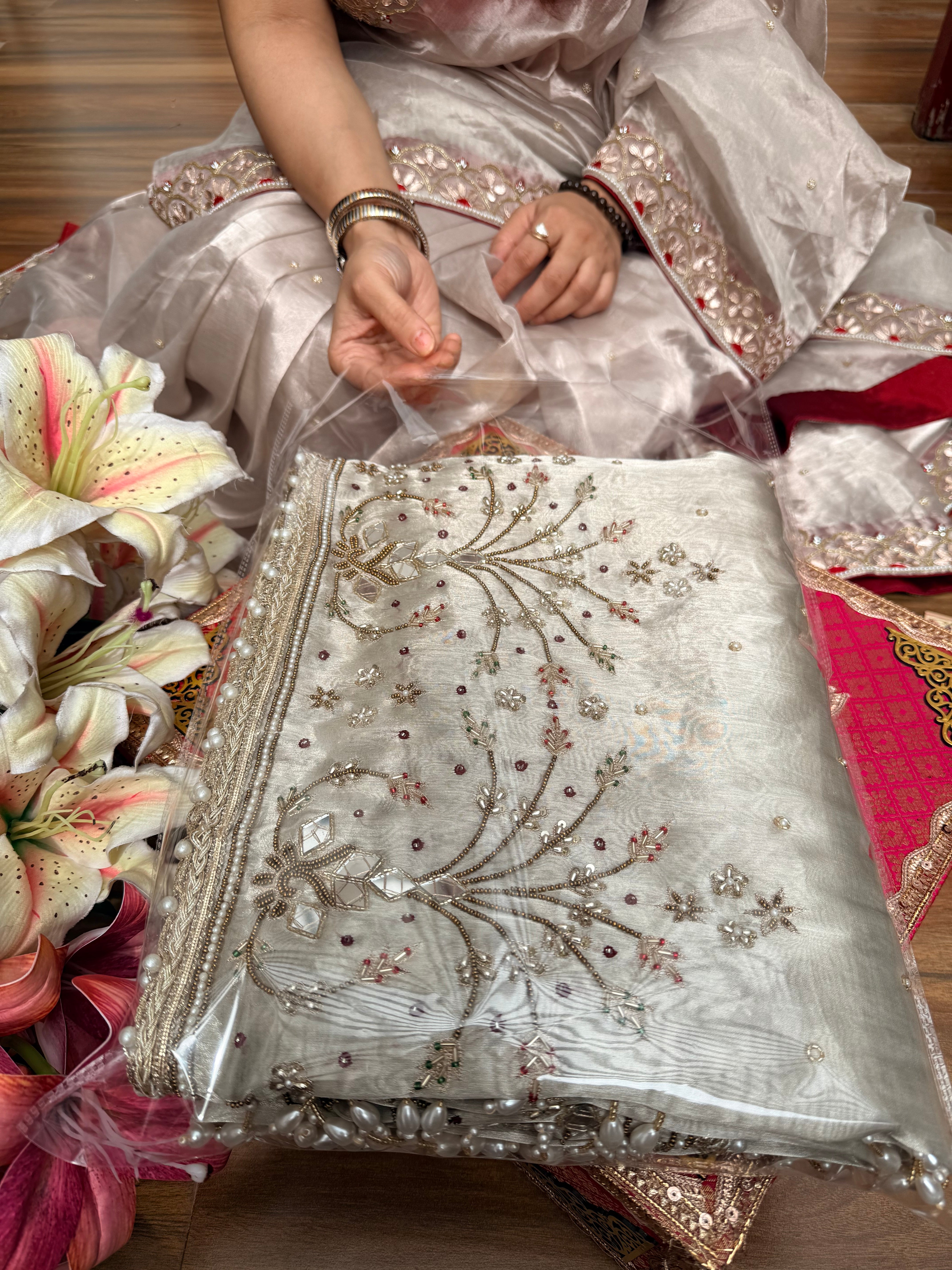 Tyohaar edit - Diamond tissue silk mirror and zardozi work hand embroidered saree