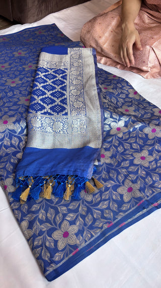 Ink blue moonga brocade silk suit set