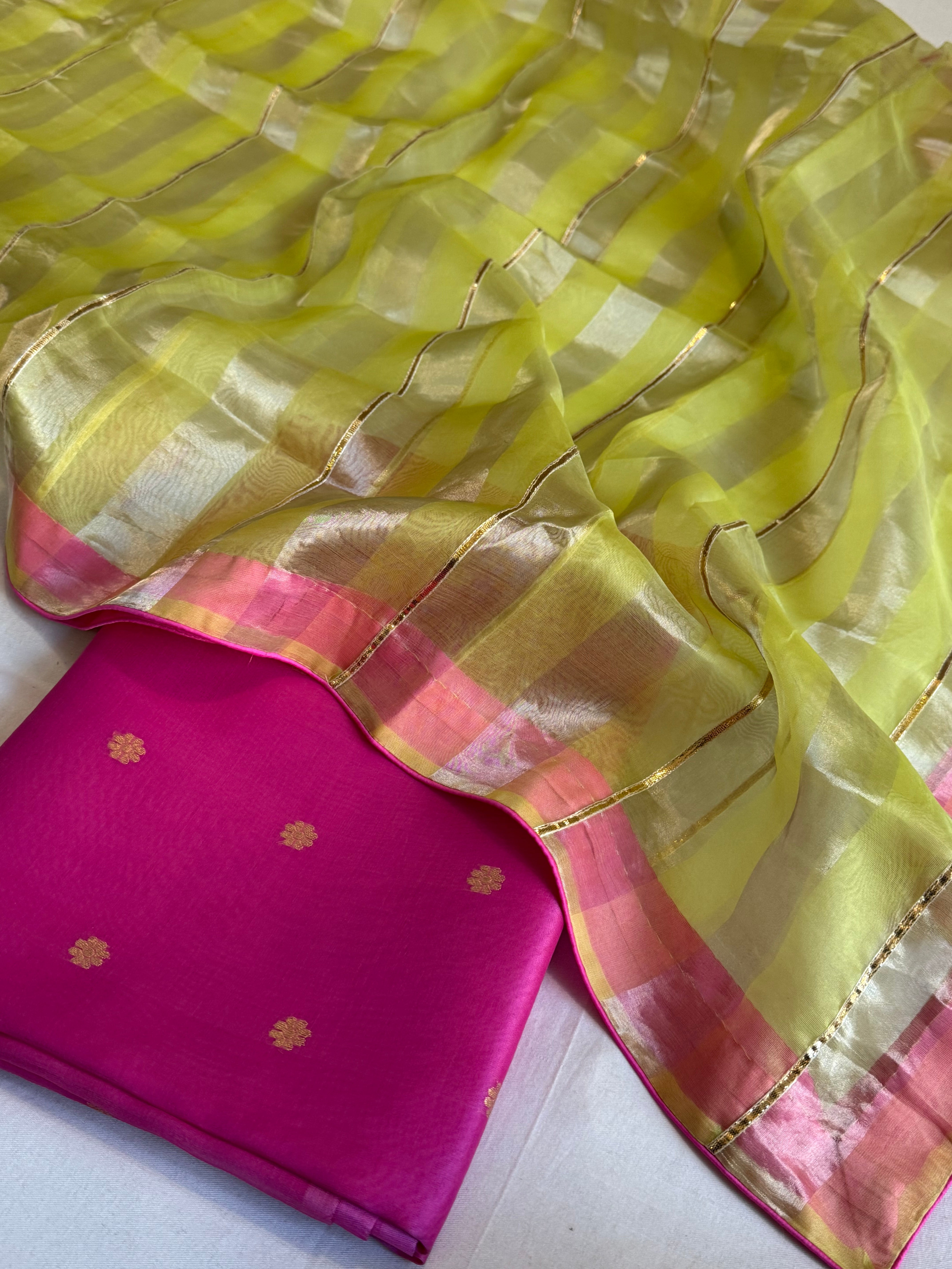 Banarasi kora silk striped kadhwa suit set