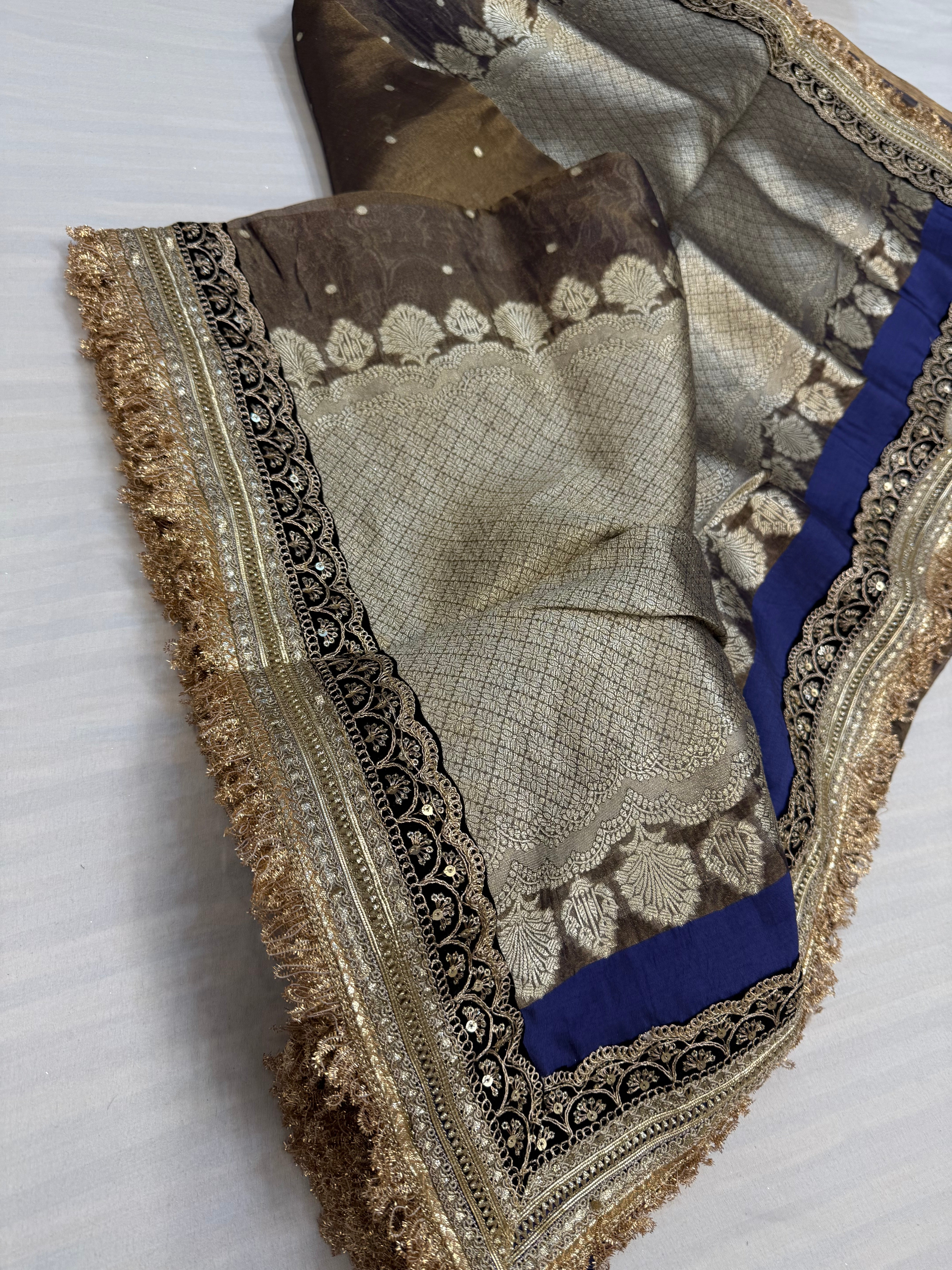 Royal blue maharani tissue silk kadhwa buti saree