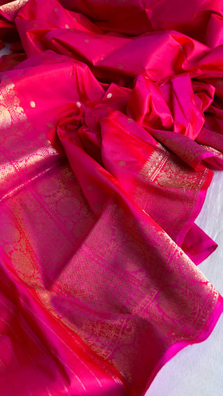 Banarasi fuschia pink katan silk kadhwa suit set