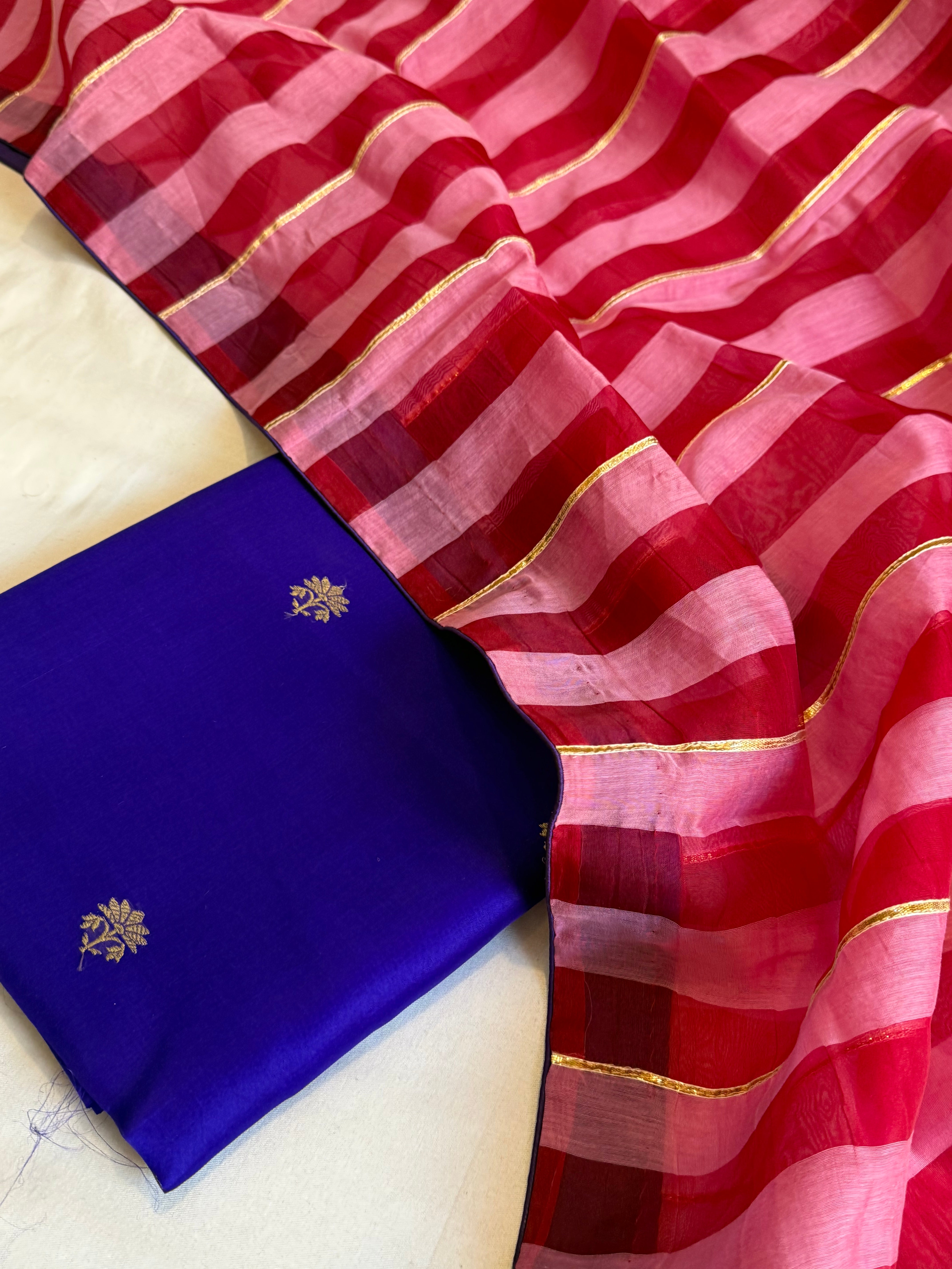 Banarasi Kora silk kadhwa striped suit set