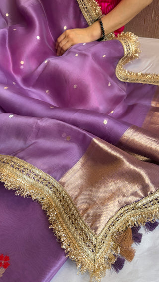 Deep lavender kora silk kadhwa buti gotapatti suit set