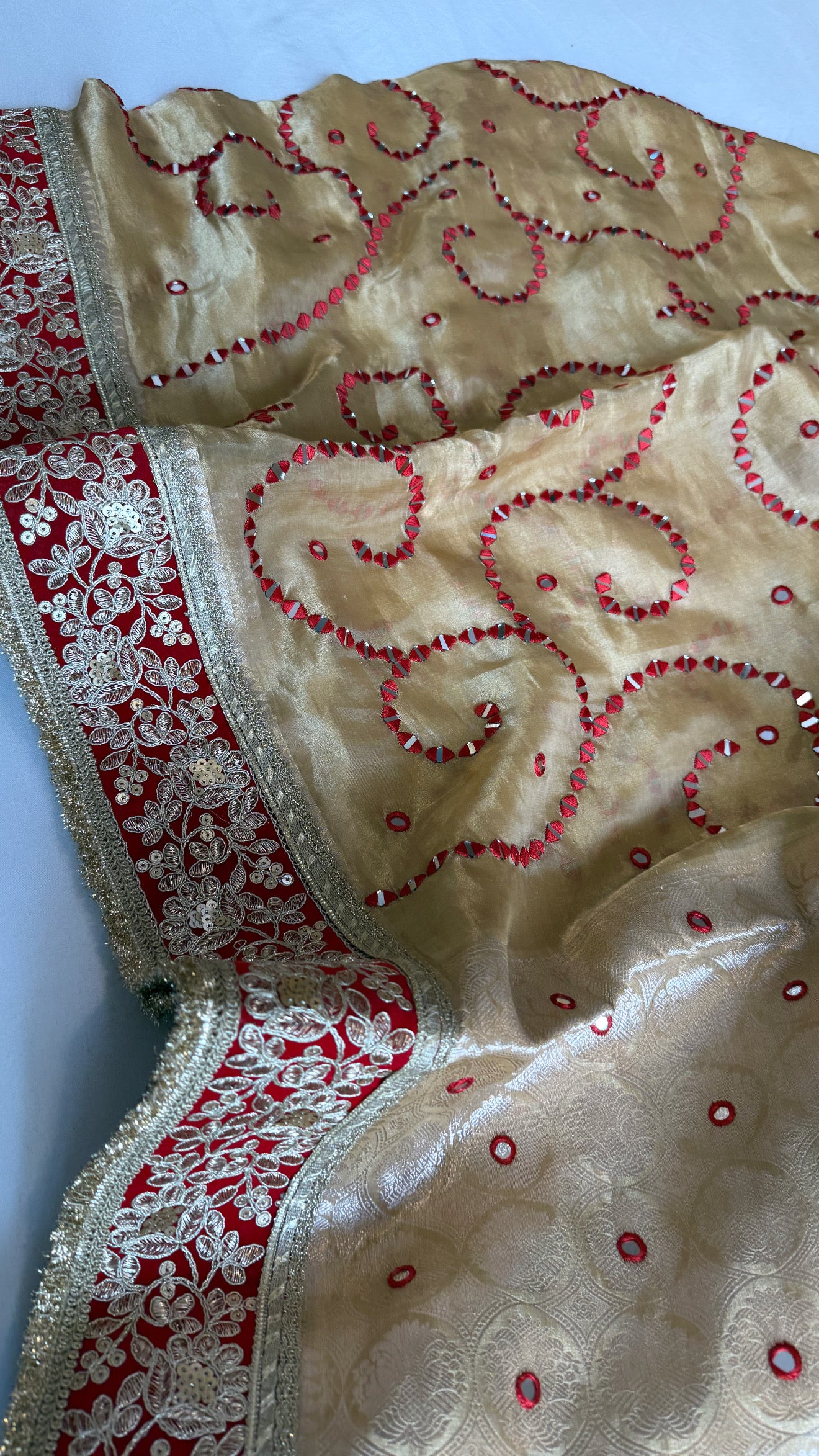 Sheesham edit - Heavy double tissue silk heavy hand embroidered mirror work saree