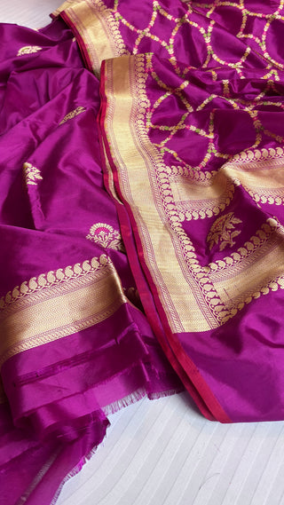 Purple katan kadhwa silk meenakari suit set