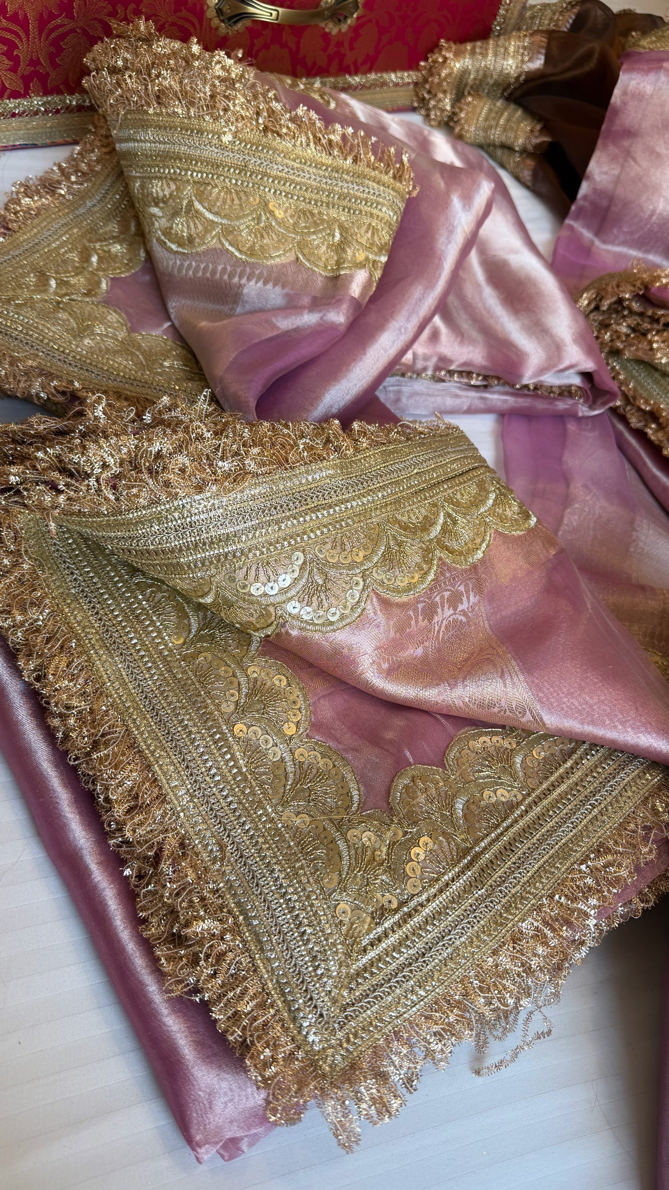 Most viral maharani blush pink tissue silk kadhwa saree