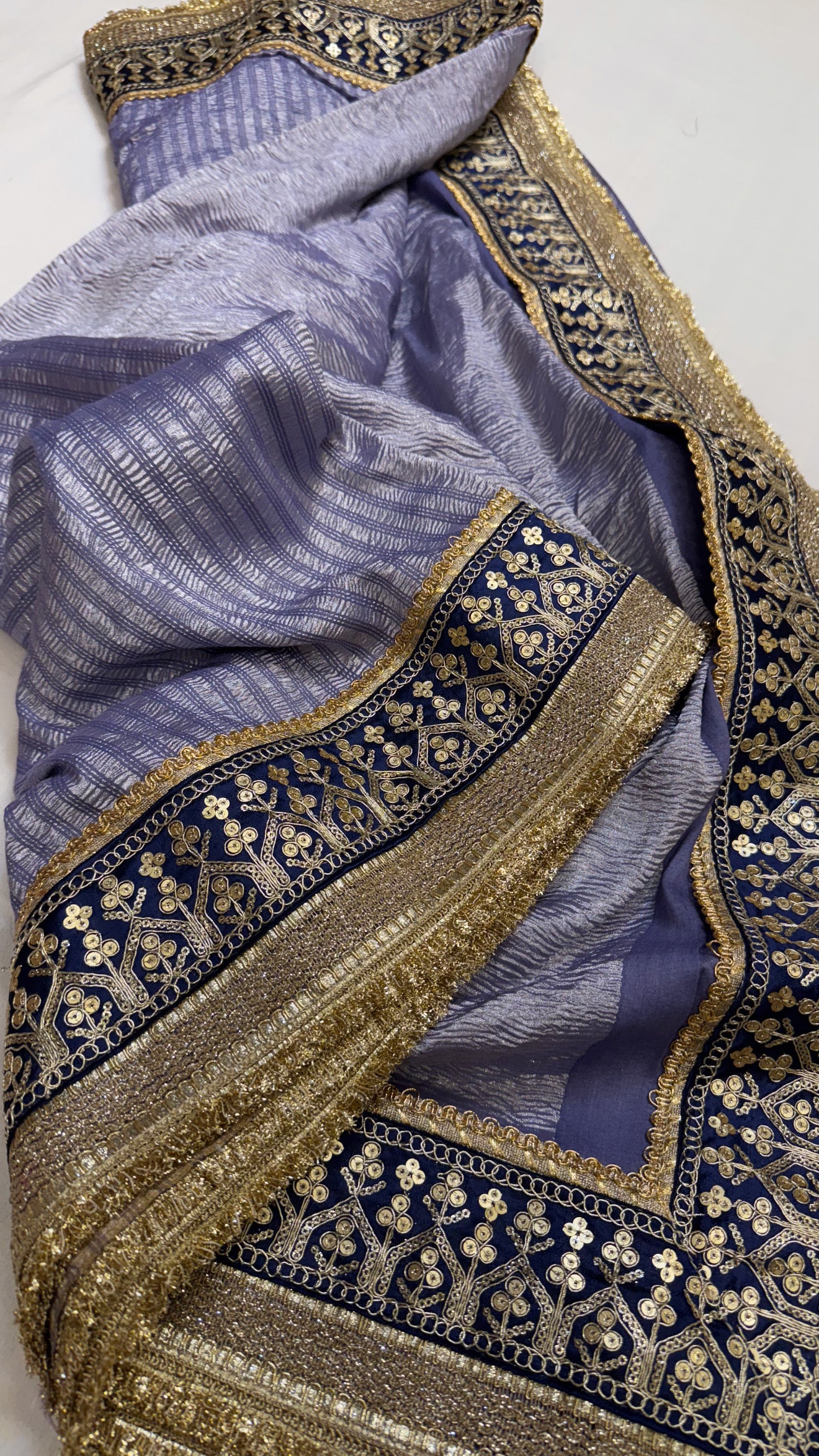 Moonga crushed tissue silk german blue saree