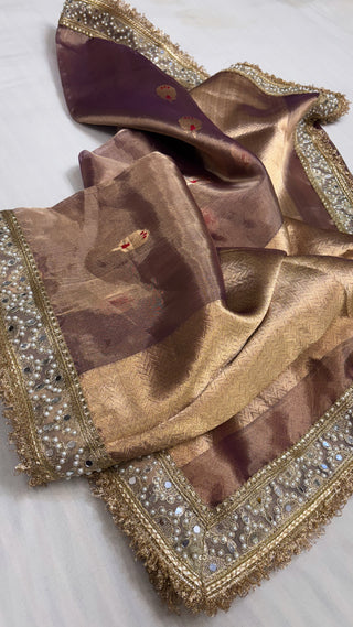 Maharani dusty mouve tissue silk kadhwa buti meenakari saree