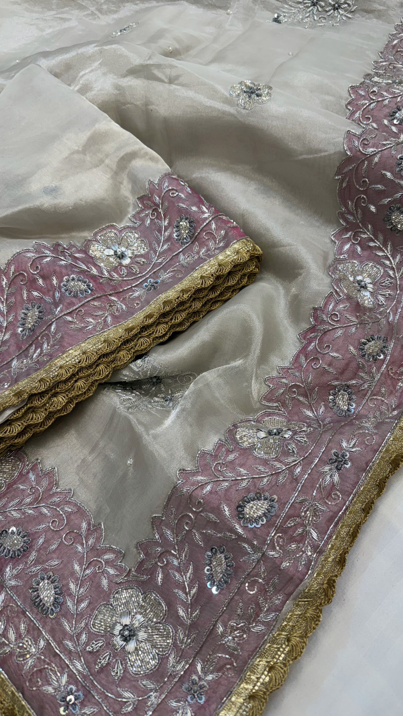 Banarasi heavy zardozi border tissue silk hand embroidered saree