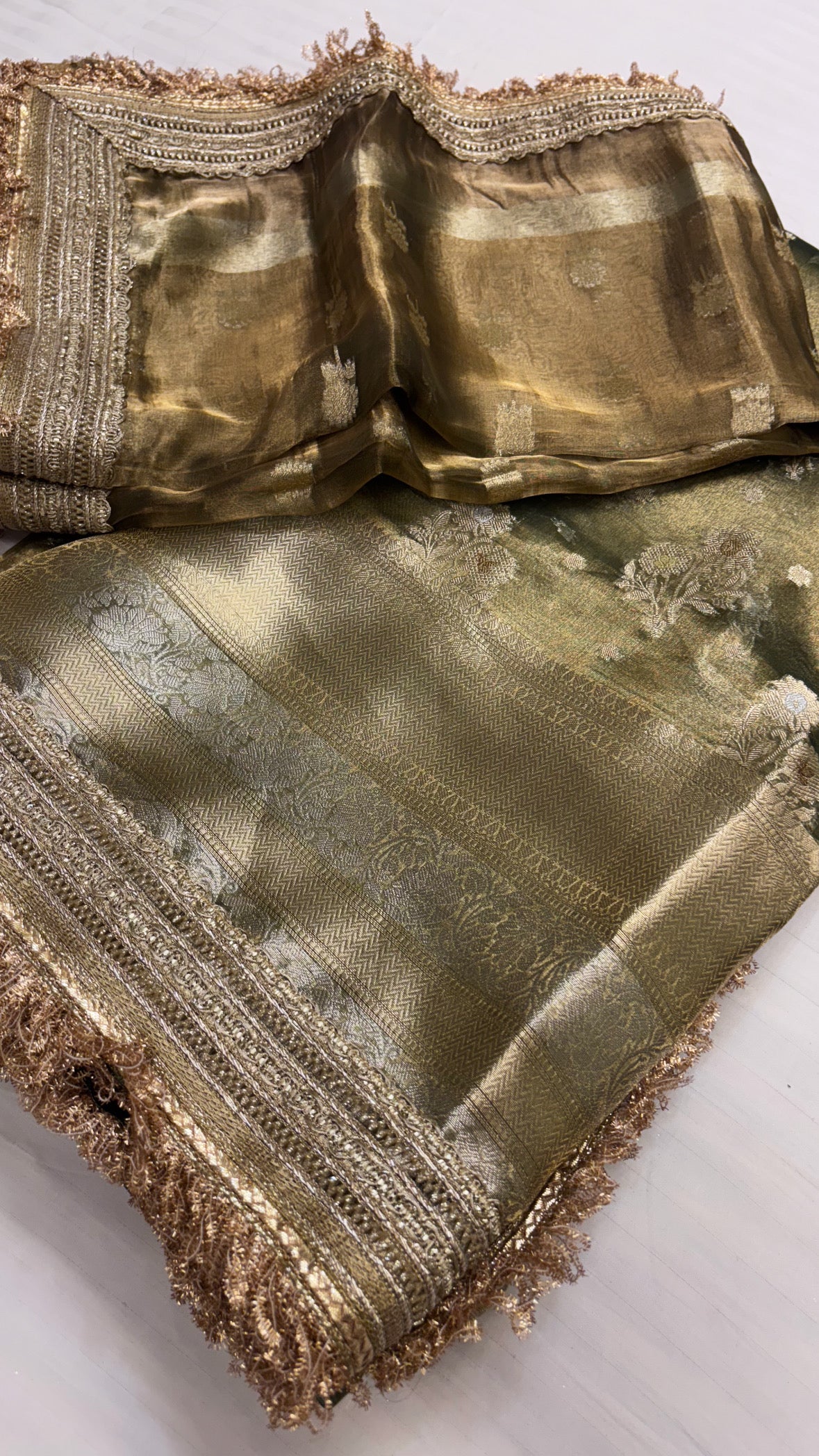 Mint green maharani tissue silk saree with maharani tissue silk duppata