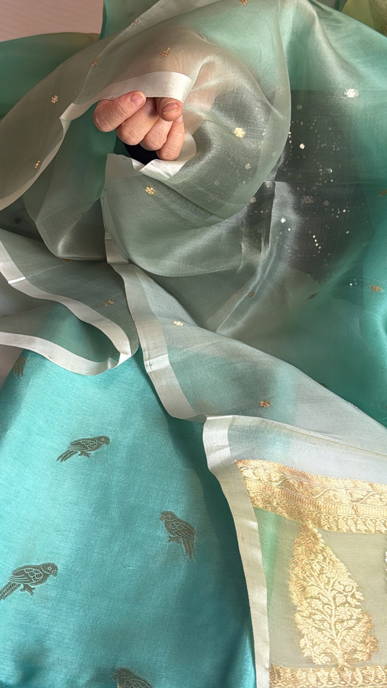 Vivah edit - Figure motif chiniya silk kurta paired shaded kora silk duppata set