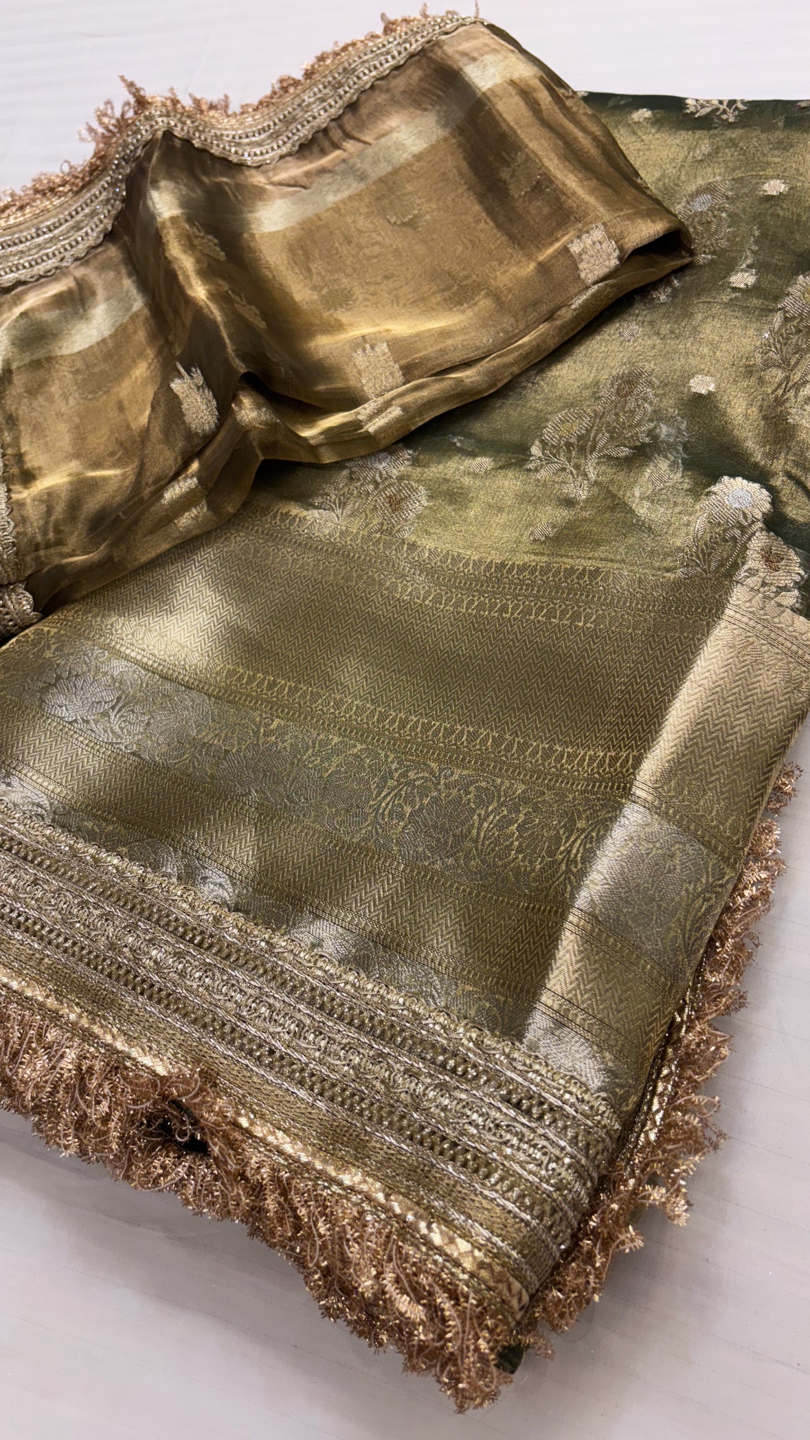 Mint green maharani tissue silk saree with maharani tissue silk duppata