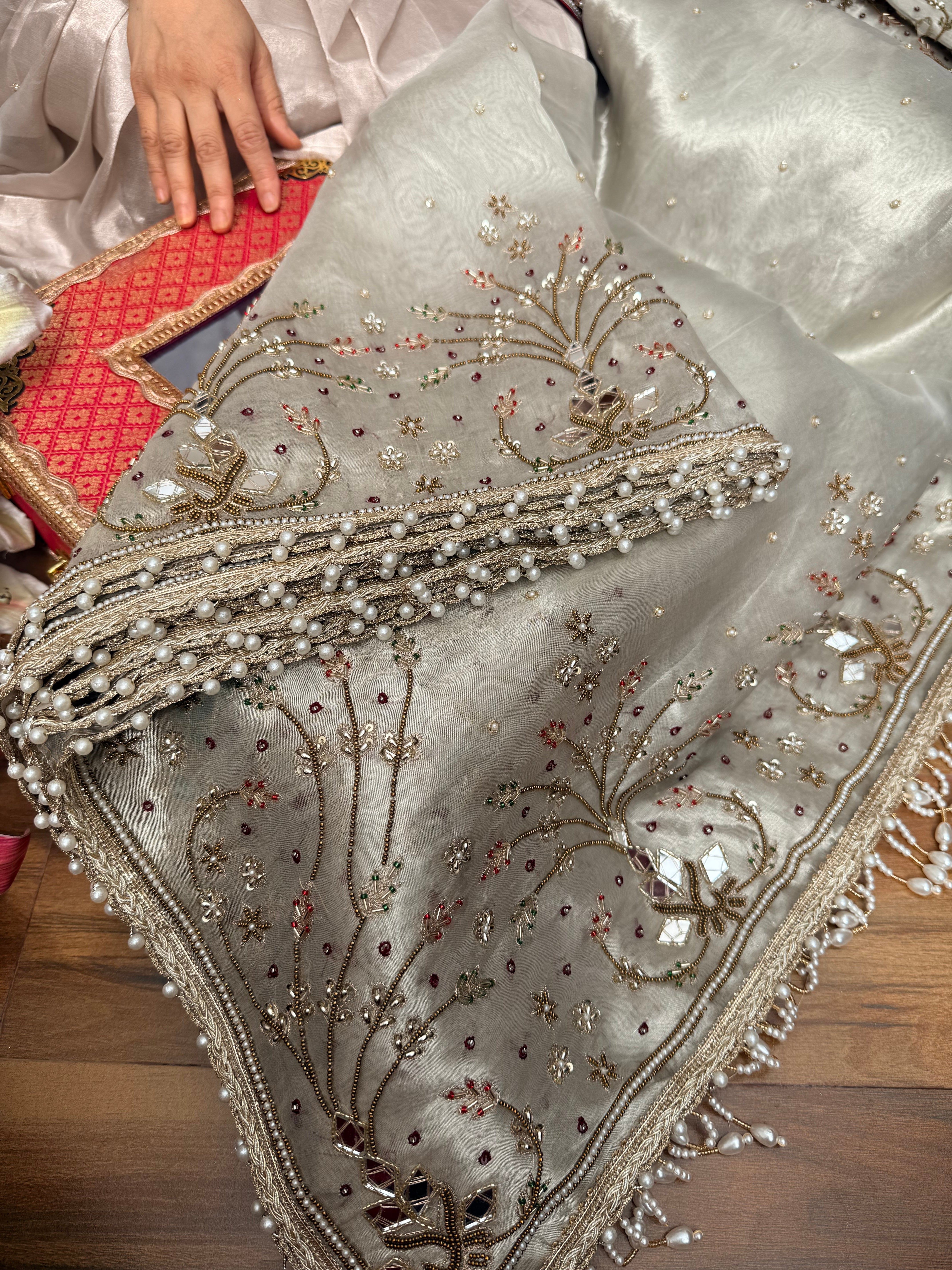 Tyohaar edit - Diamond tissue silk mirror and zardozi work hand embroidered saree