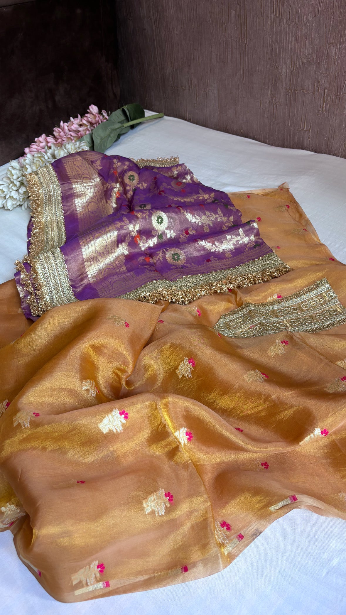 Heeramandi golden-purple contrast tissue silk meenakari suit set