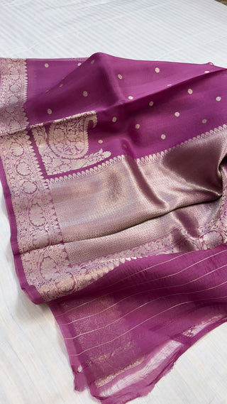 Leela deep plum kora silk kohniya buti saree