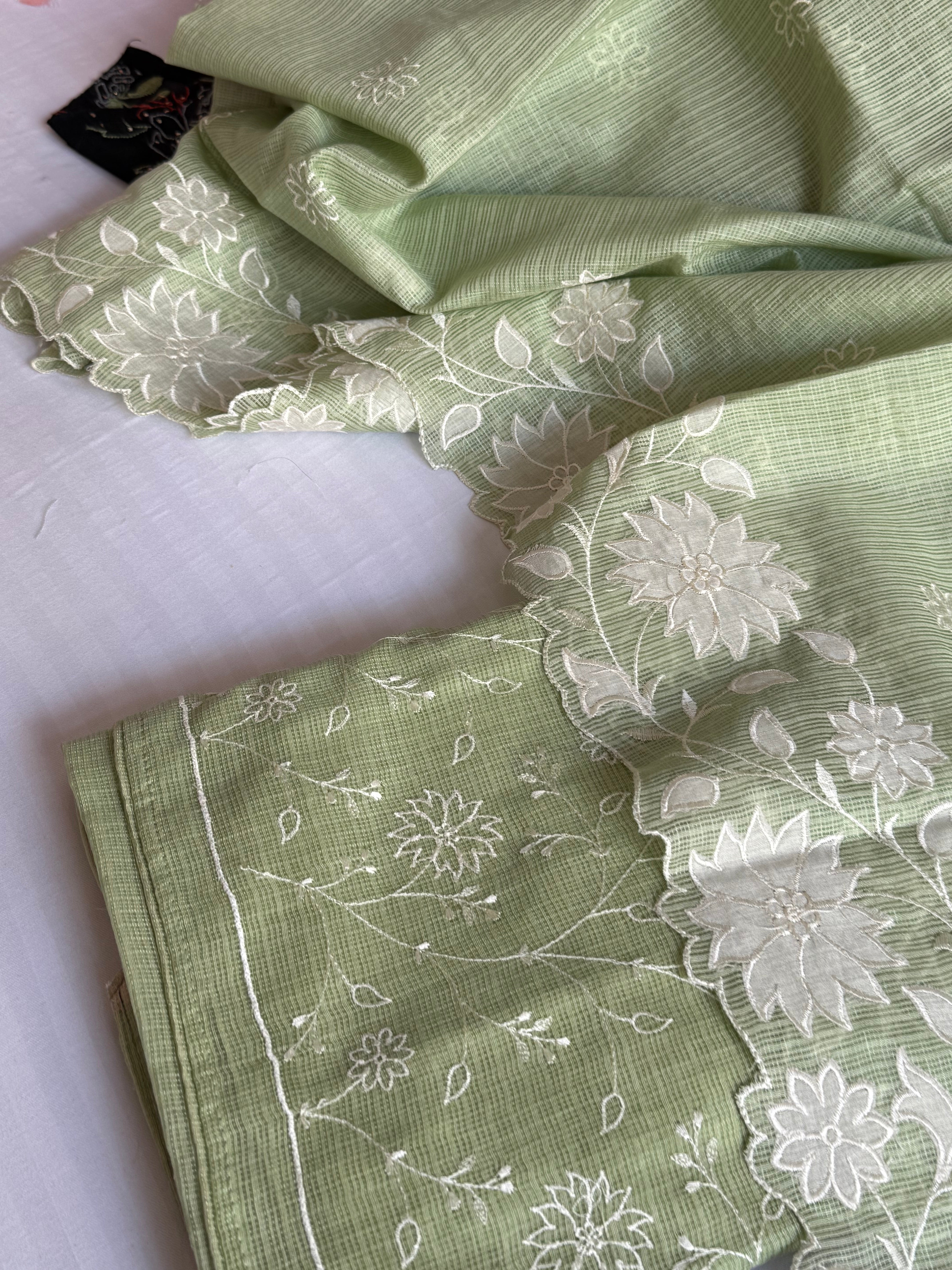 Apple green kota check appliqué work kadhwa suit set