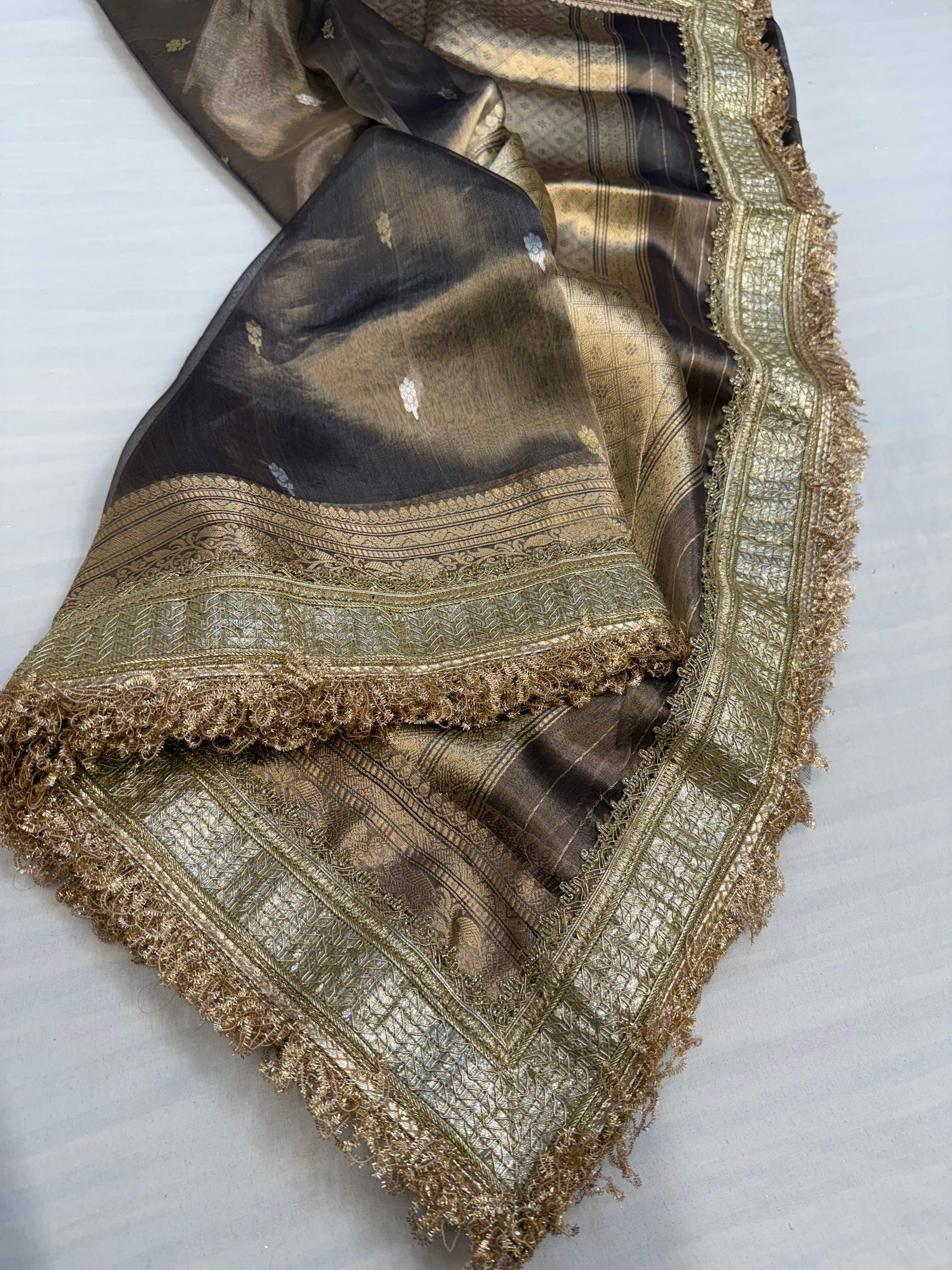 Mint gold maharani tissue silk kadhwa saree