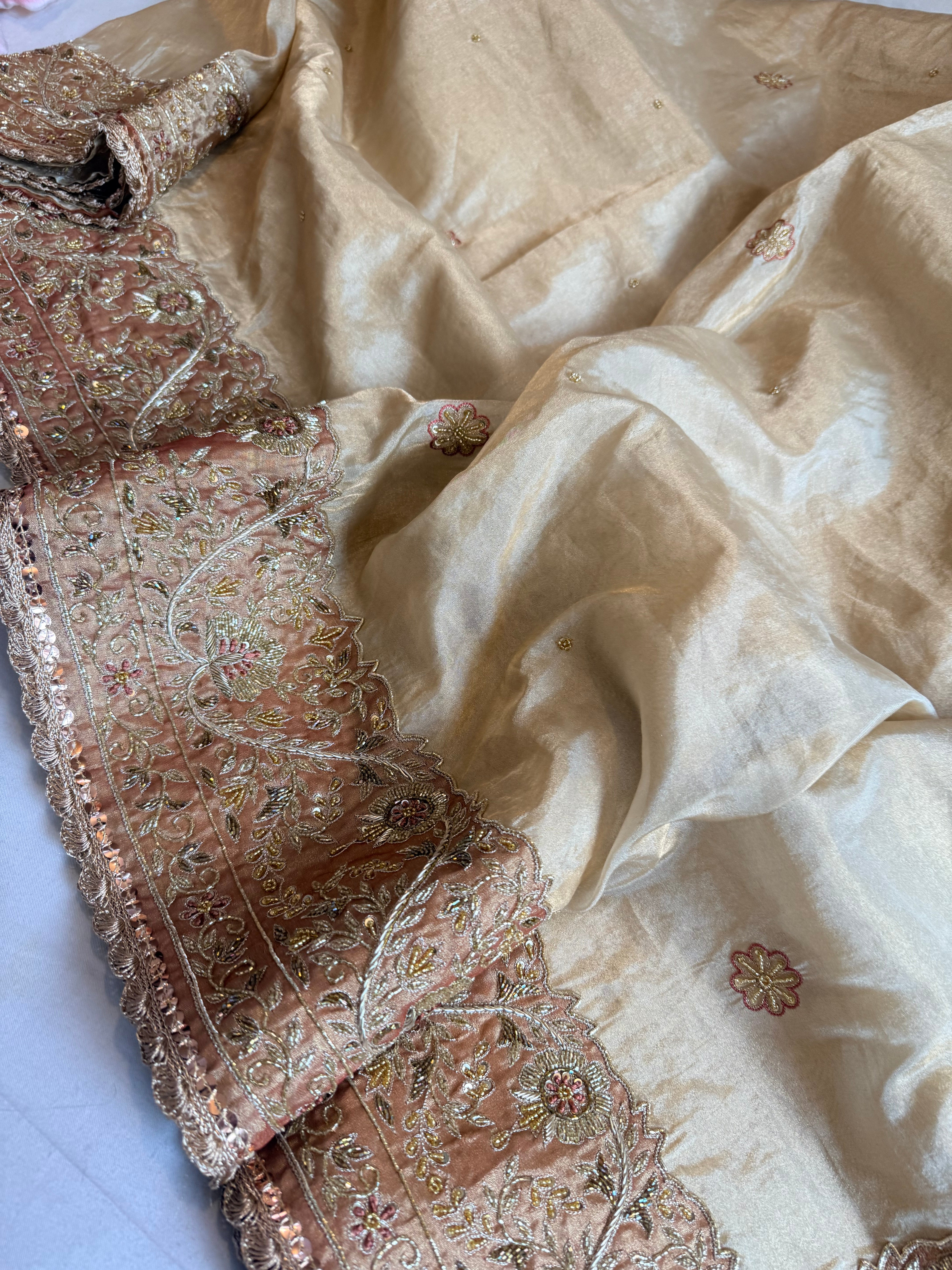 Dulhan wali saree edit golden tissue silk hand embroidered saree