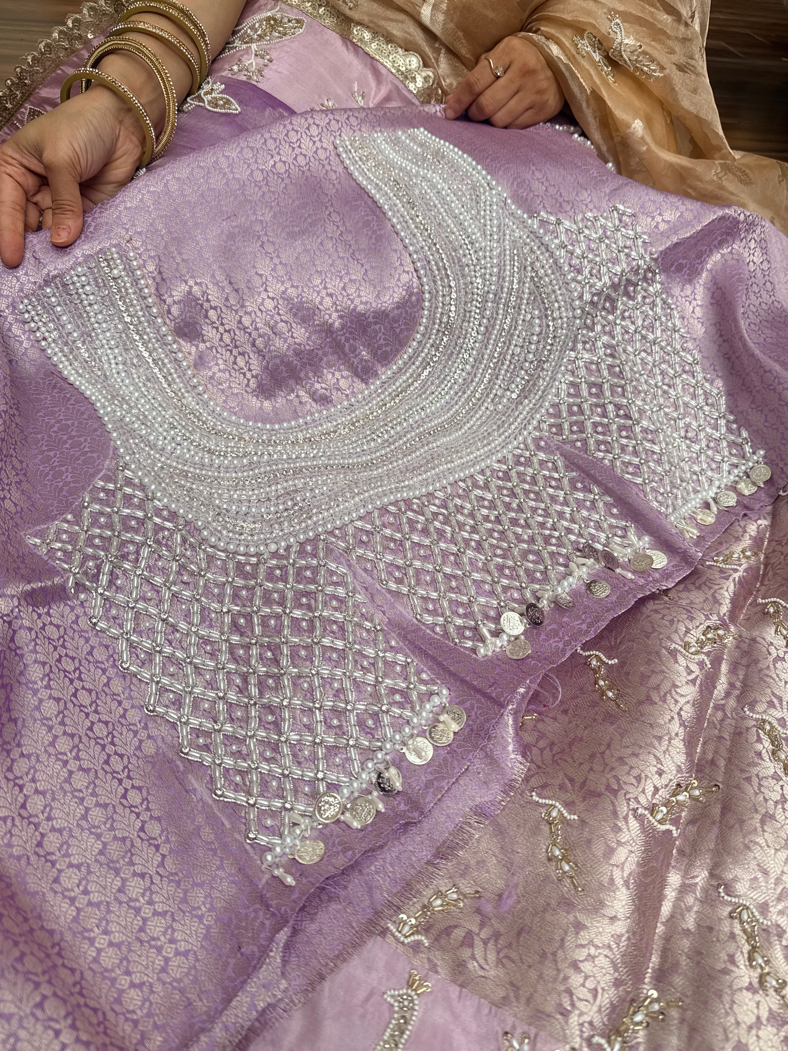 Tyohaar edit - Pearlwork morni hand embroidered tissue silk kadhwa saree