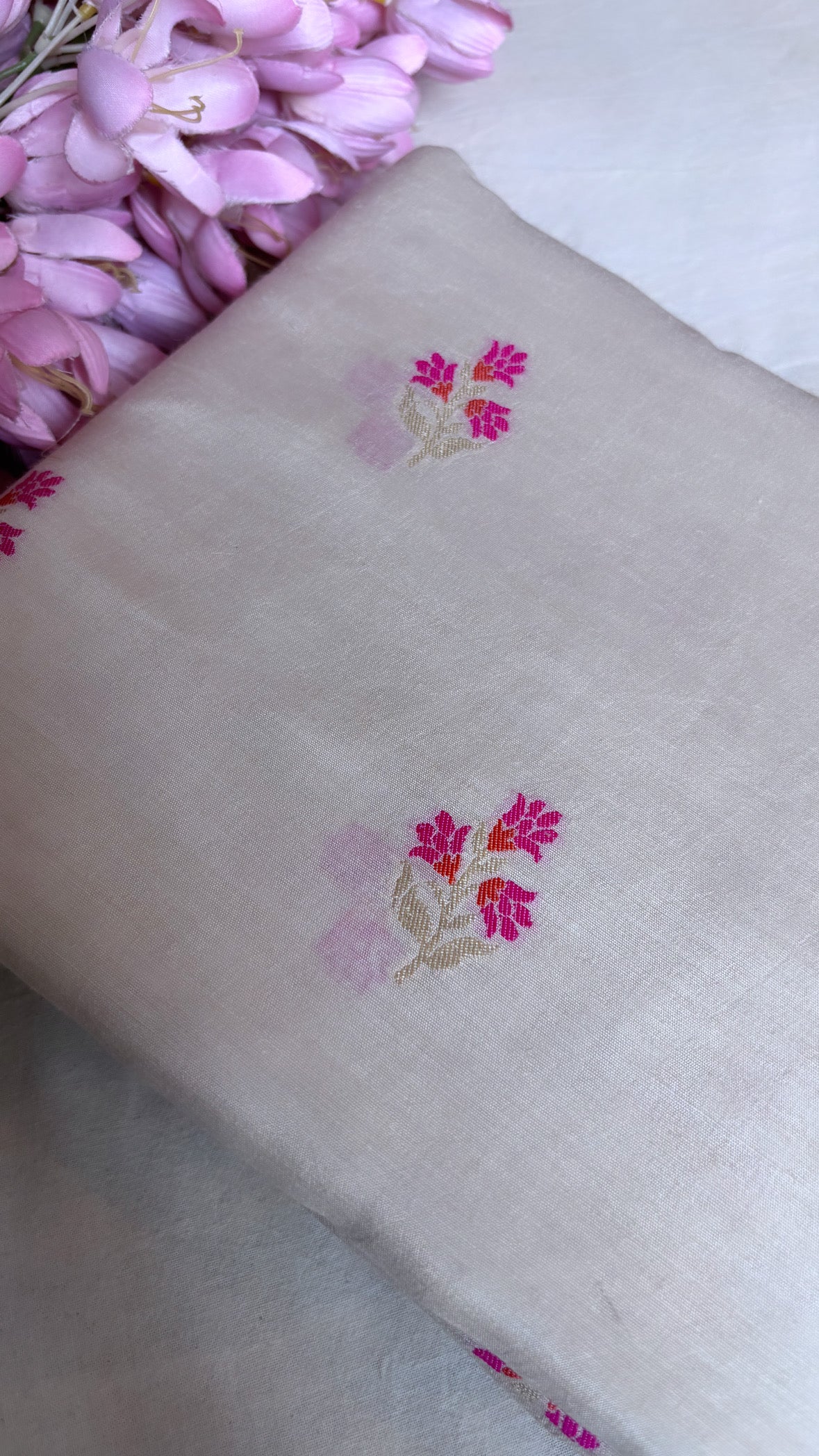 Moonga silk dyeable meenedar fabric