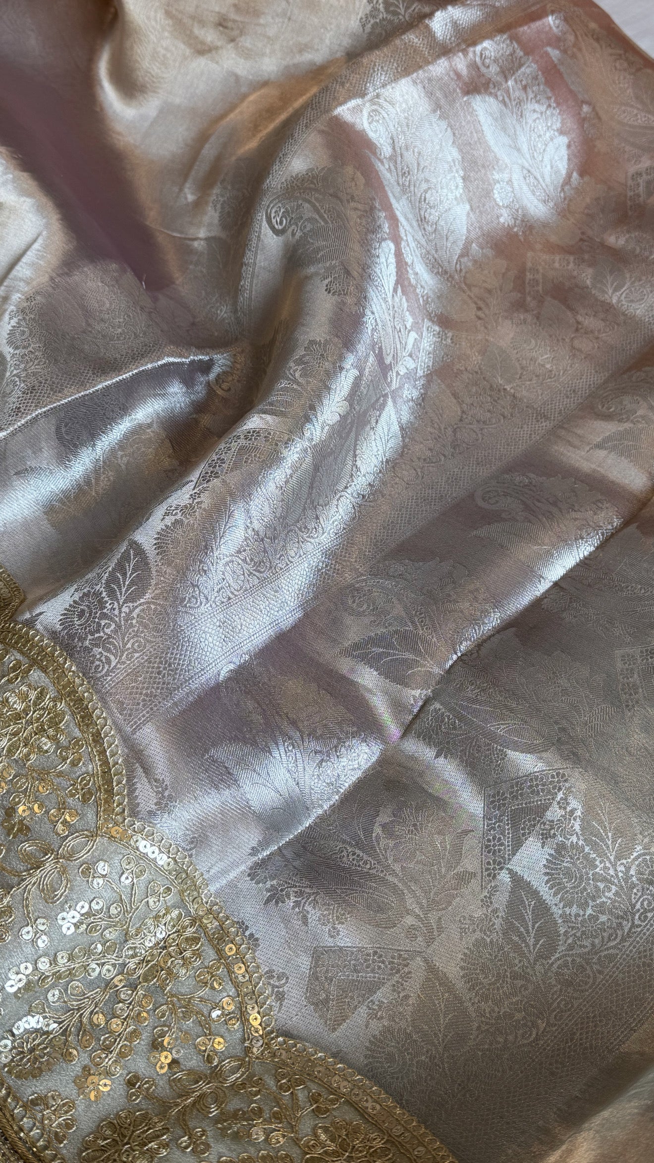 Earthy shades of rang birangi maharani tissue silk kadhwa saree