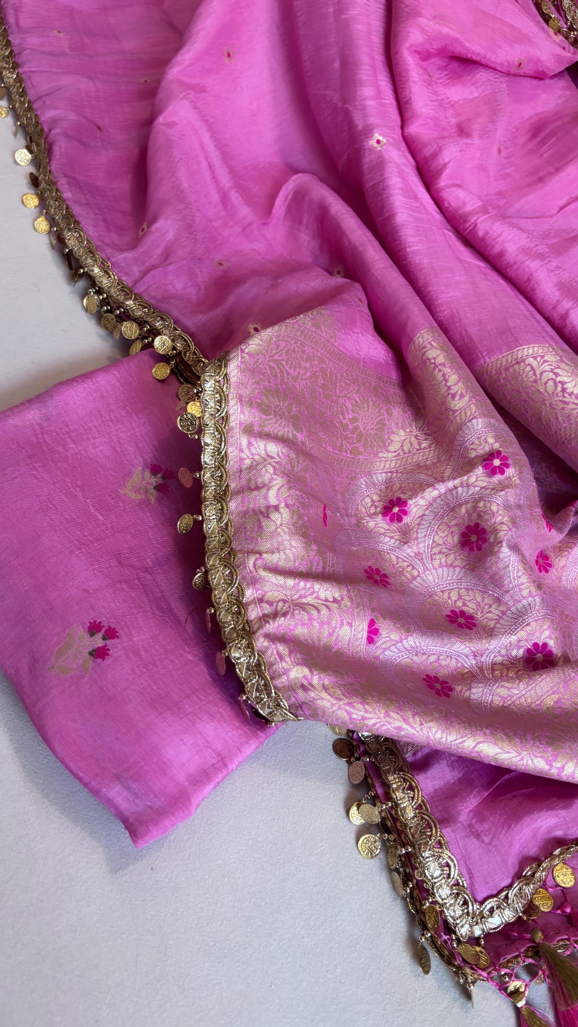 Candy pink linen gorgette suit set