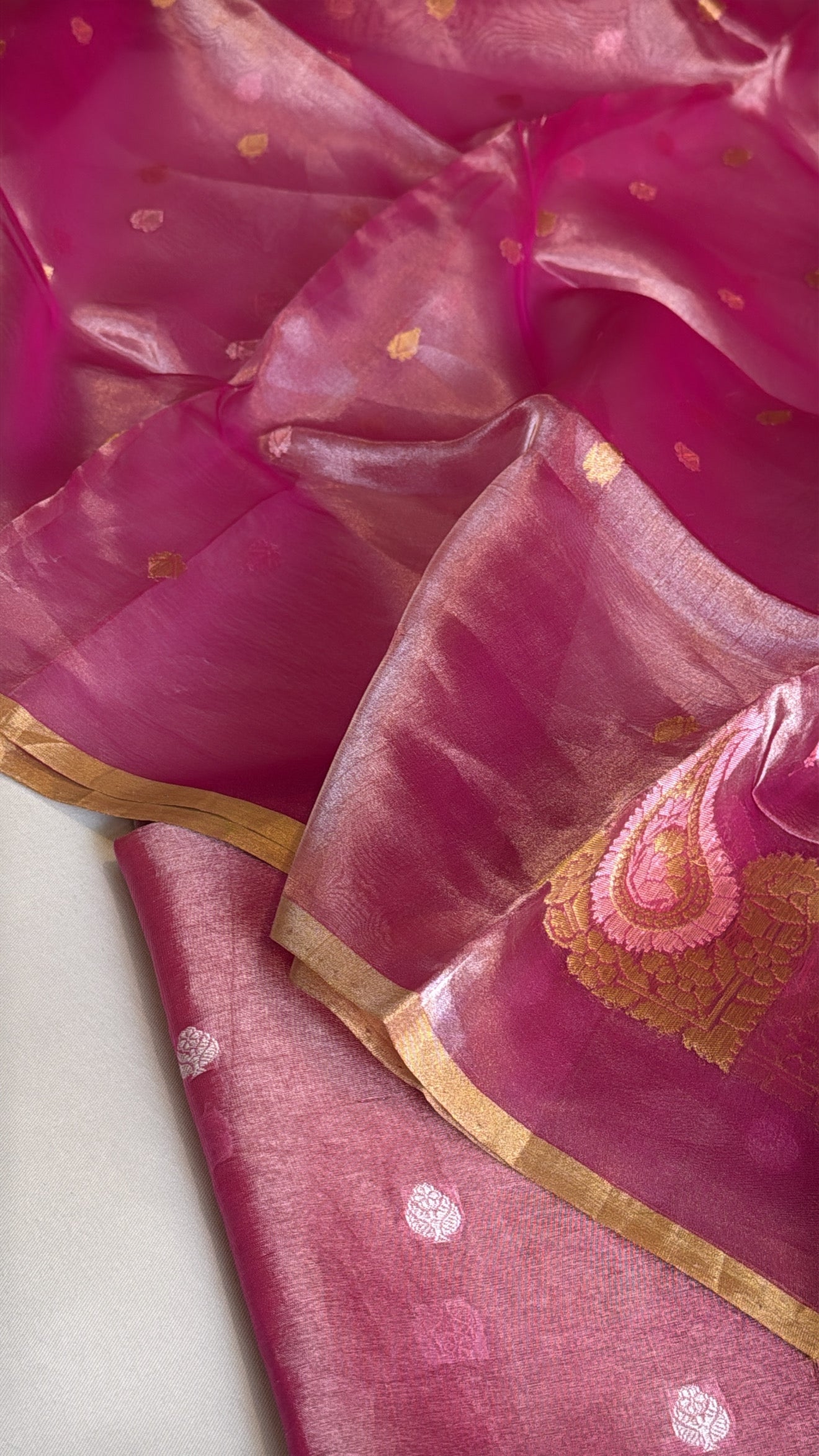 Vivah edit - Rani pink tissue silk kadhwa kohniya buti suit sets