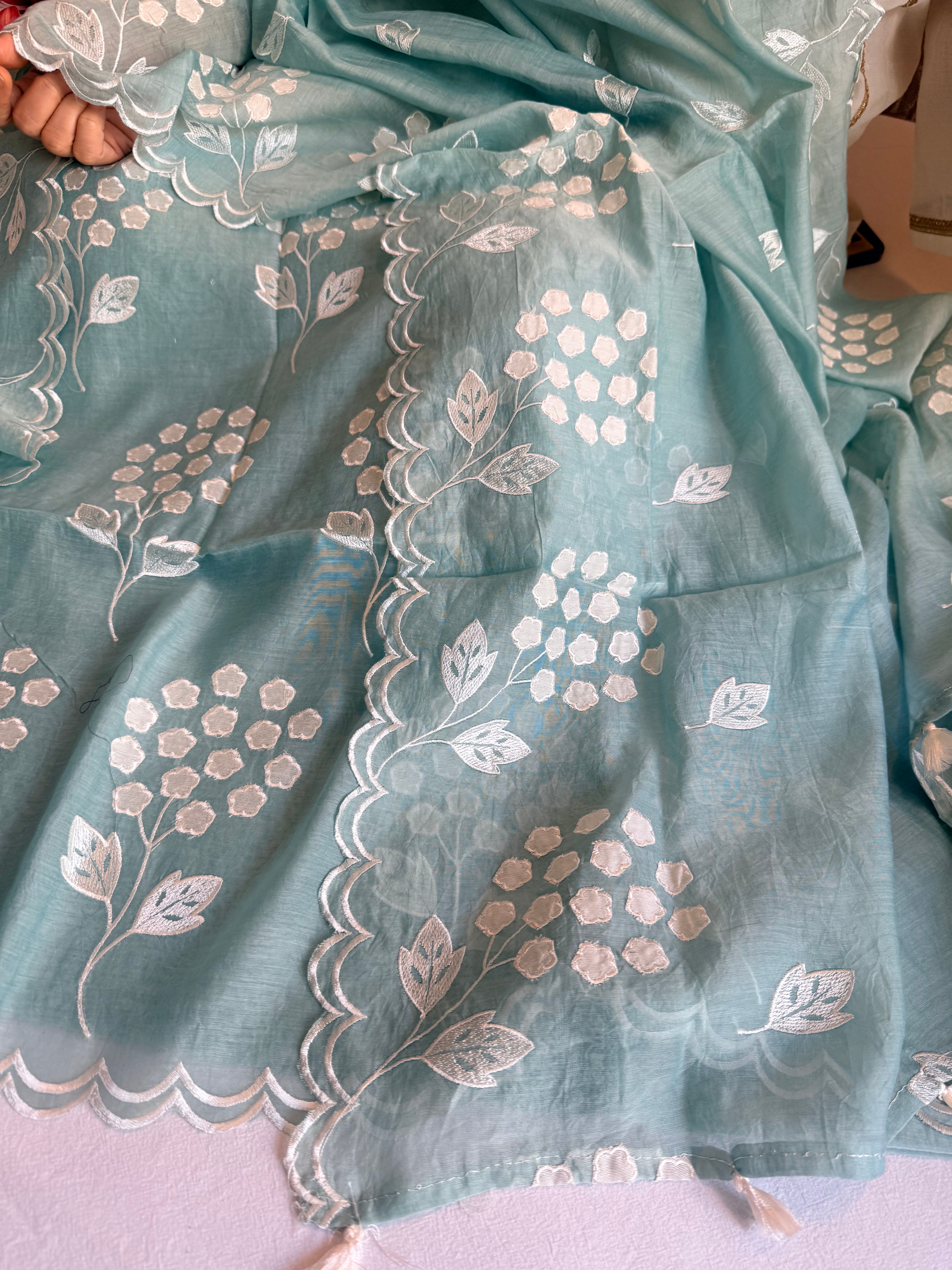 Alia bhatt inspired banarasi mulmul appliqué work suit set