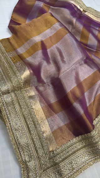 Maharani Kanjivaram purple tissue silk kadhwa gotapatti saree