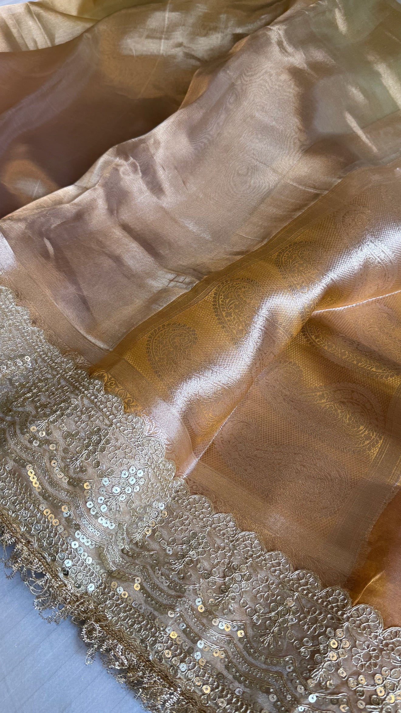 Earthy shades of rang birangi maharani tissue silk kadhwa saree