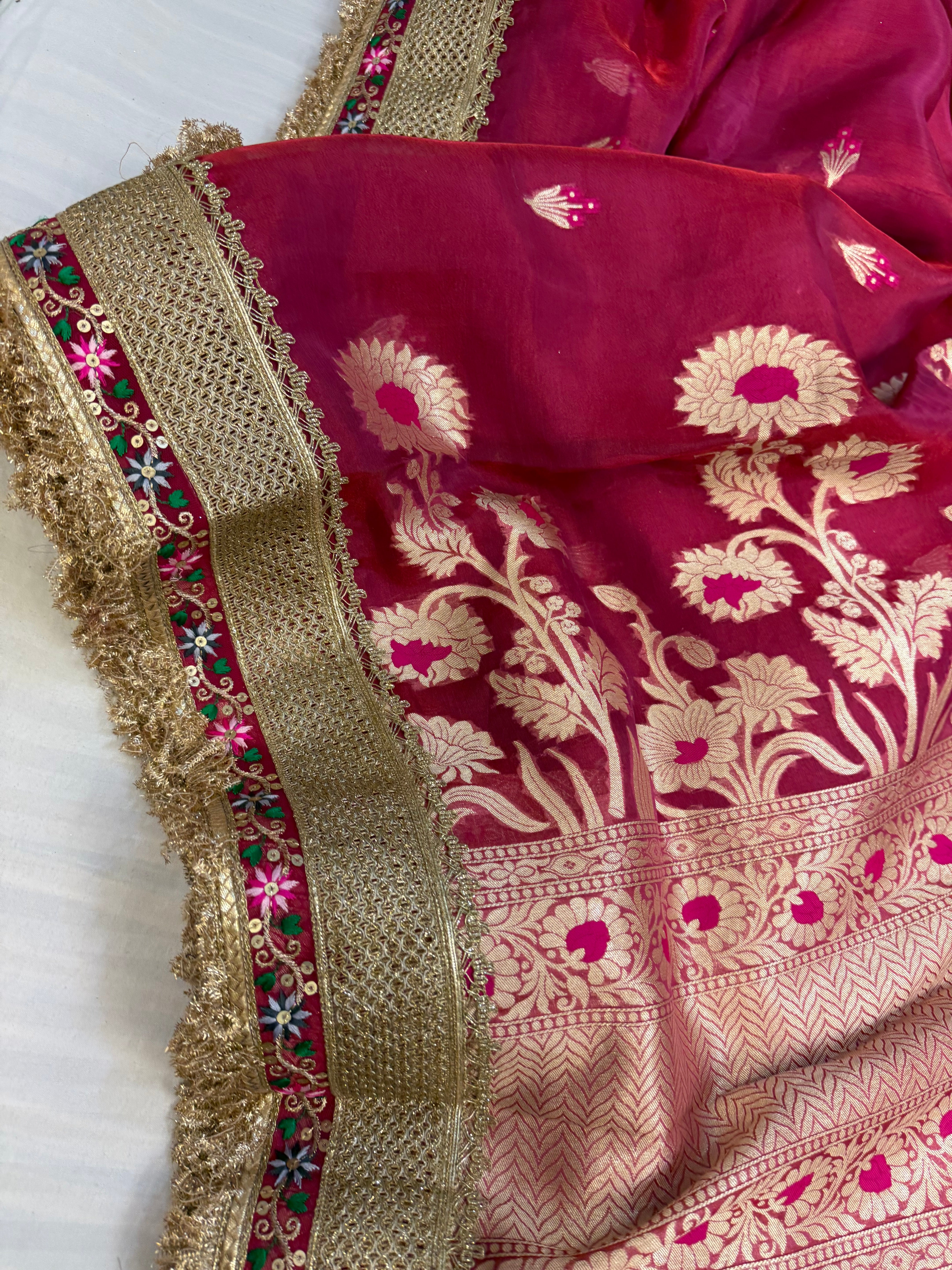 Rani pink maharani tissue silk meenakari kadhwa saree