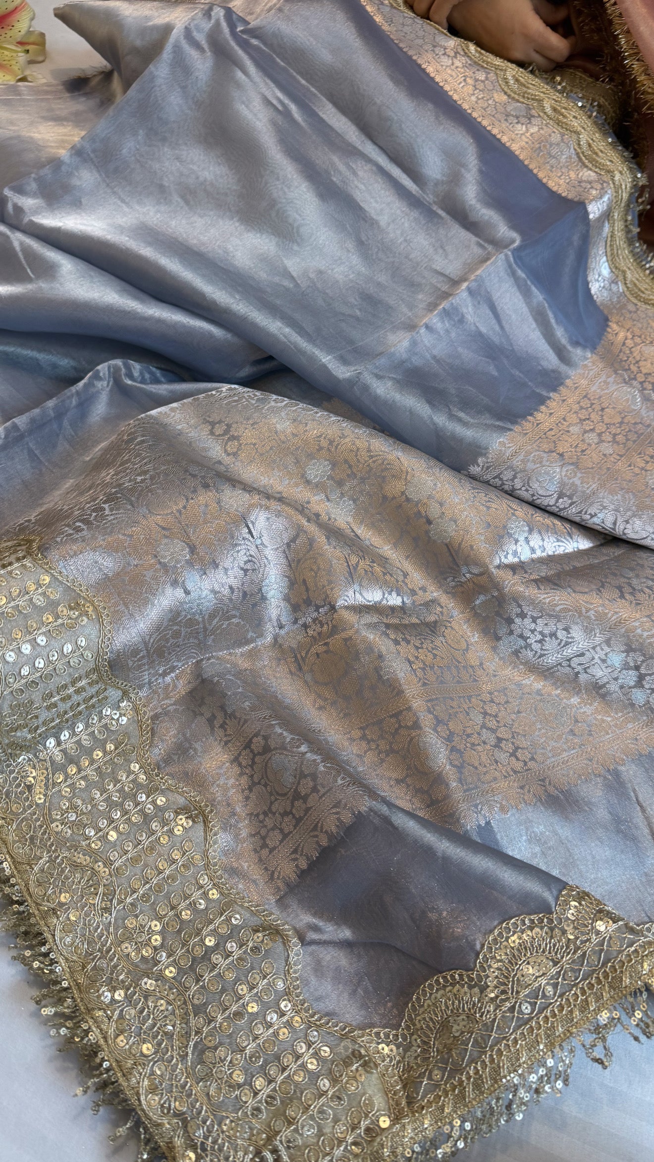 Maharani ice blue tissue silk kadhwa gotapatti saree