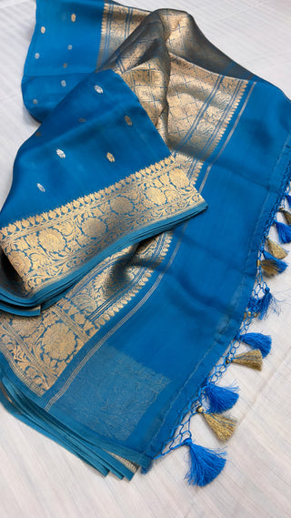 Leela asmani blue kora silk saree