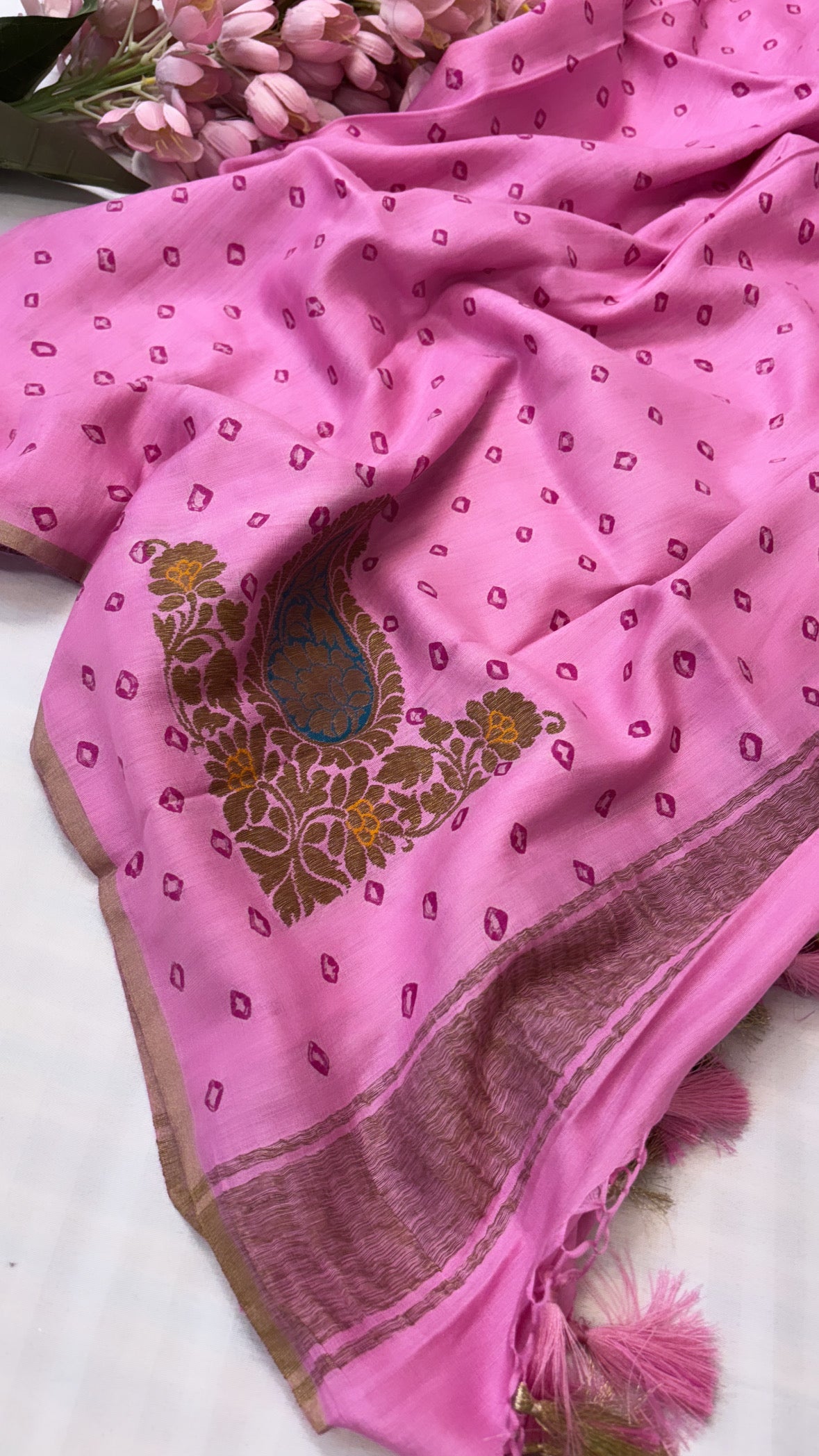 Moonga silk candy pink kohniya duppata