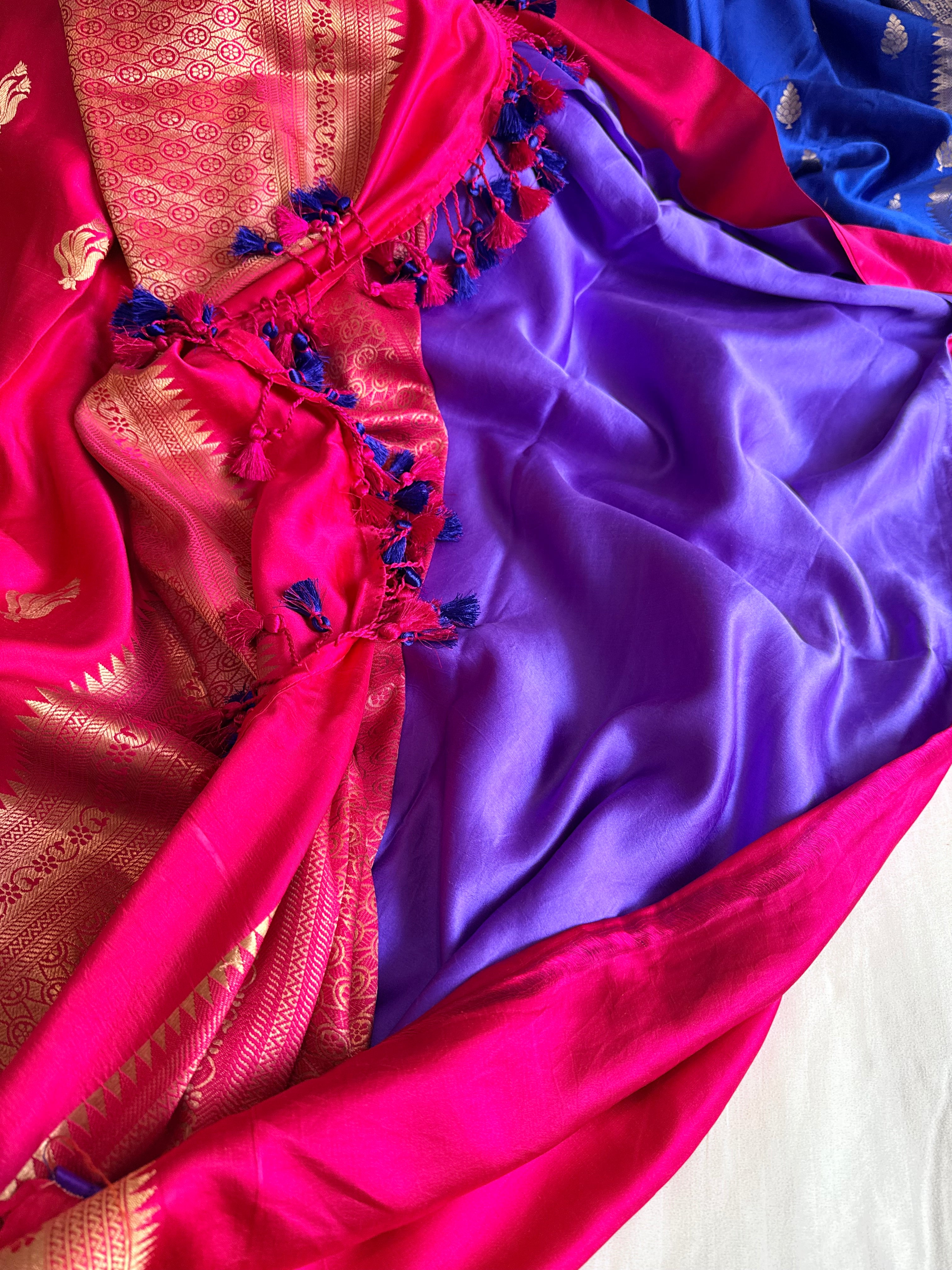 Hot pink banarasi mashru silk kadhwa buti saree